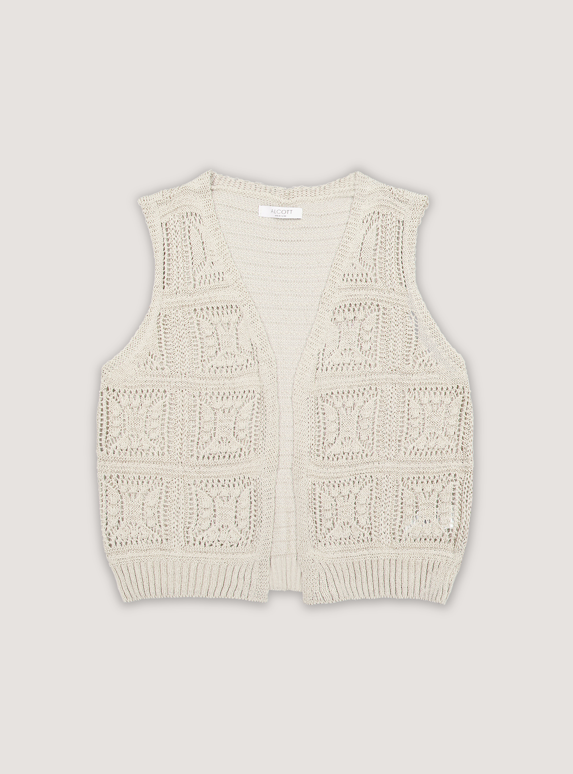 Sleeveless open crochet cardigan, WH1 OFF WHITE