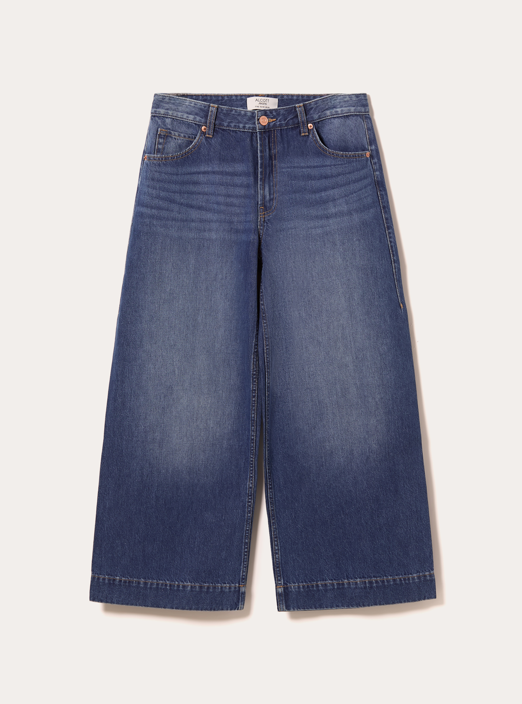 Coloured wide leg cropped jeans, D003 MEDIUM BLUE