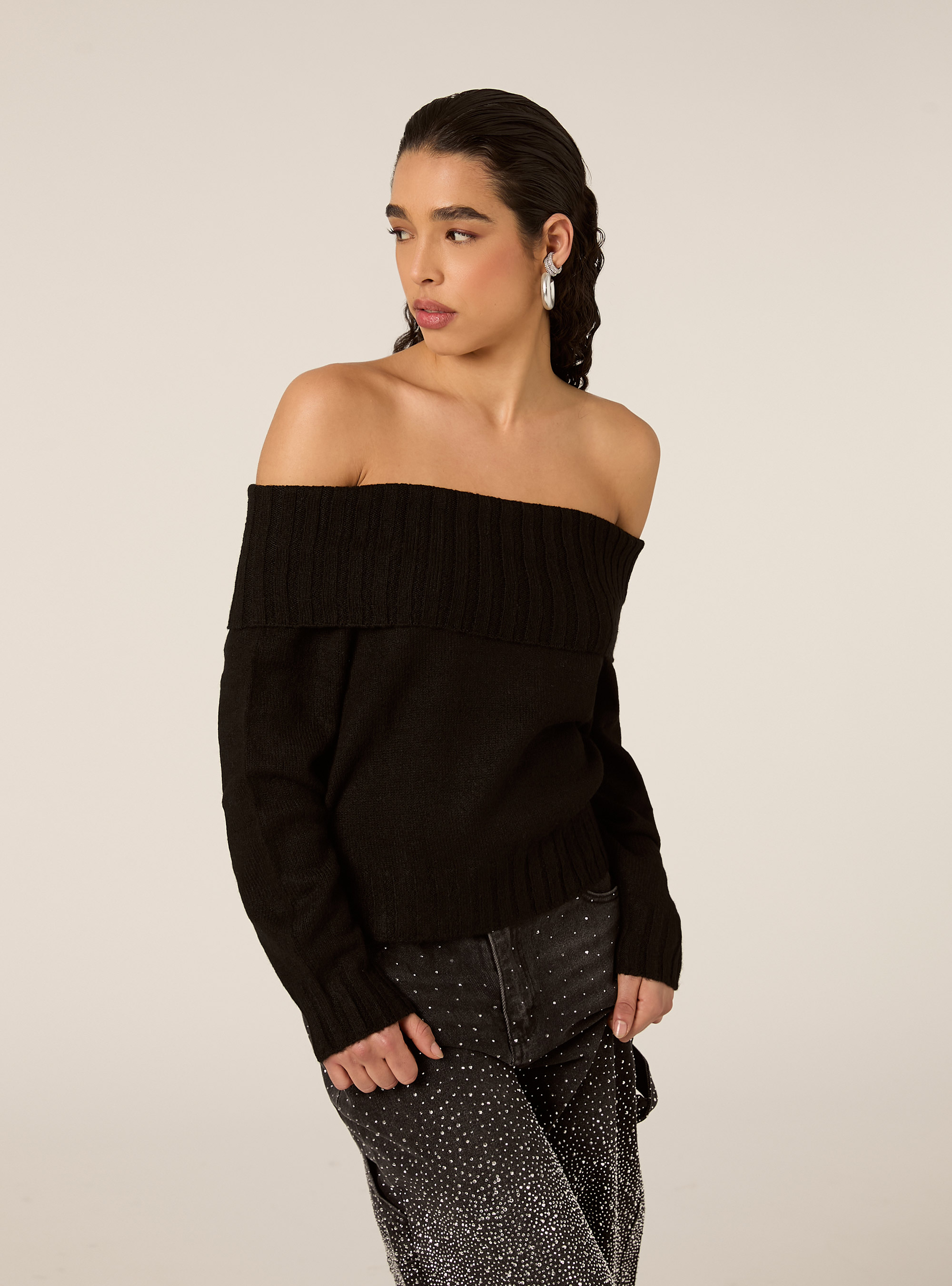 Maglia con spalle scoperte bardot, BK1 BLACK