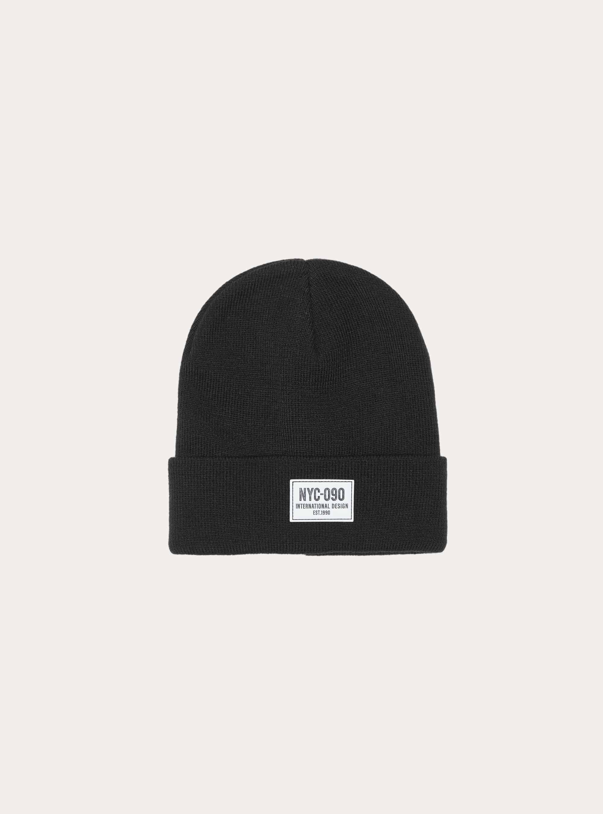 Warm beanie with patch, BK1 BLACK