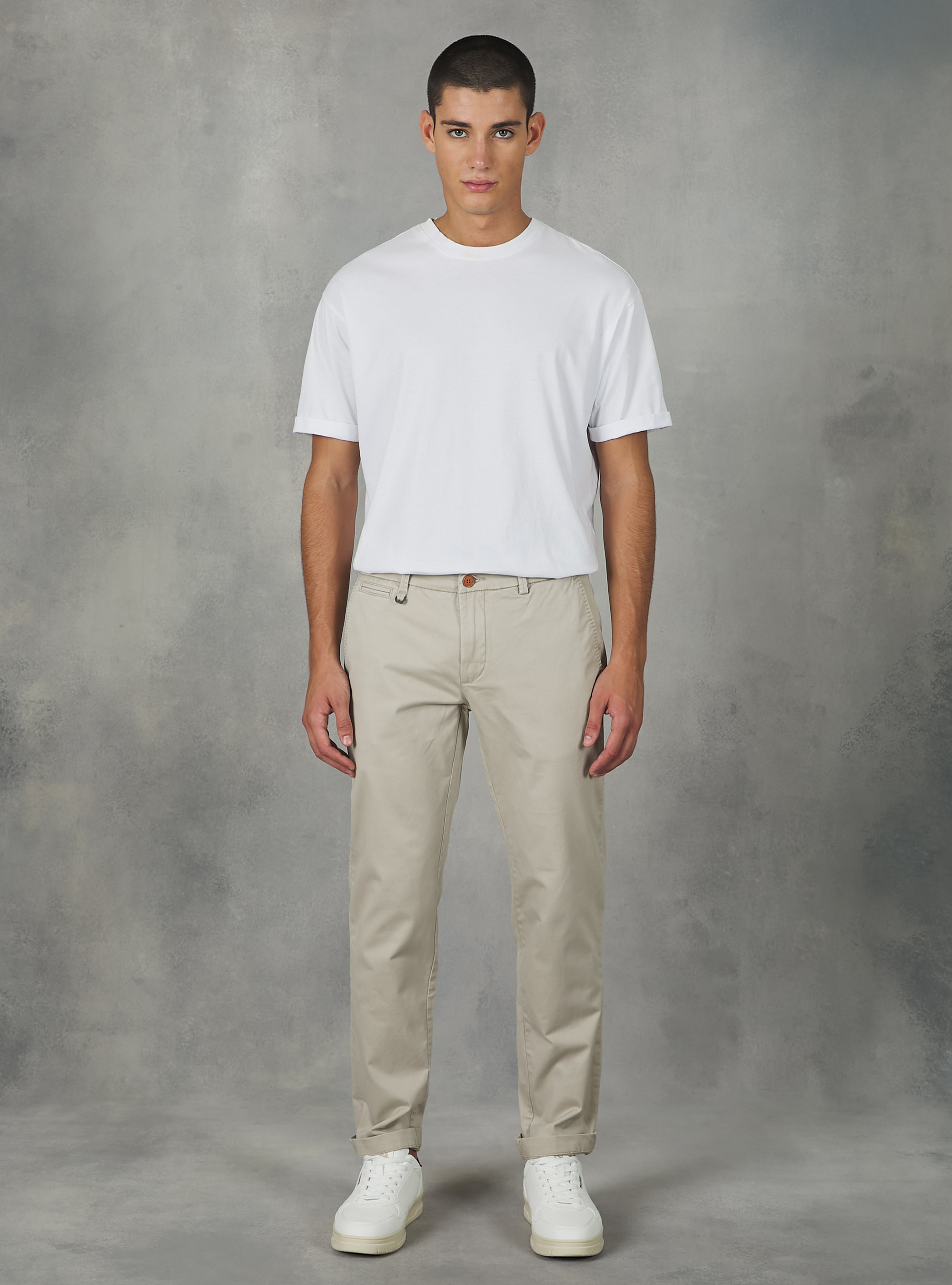 Stretch cotton twill chinos, BG3 BEIGE LIGHT