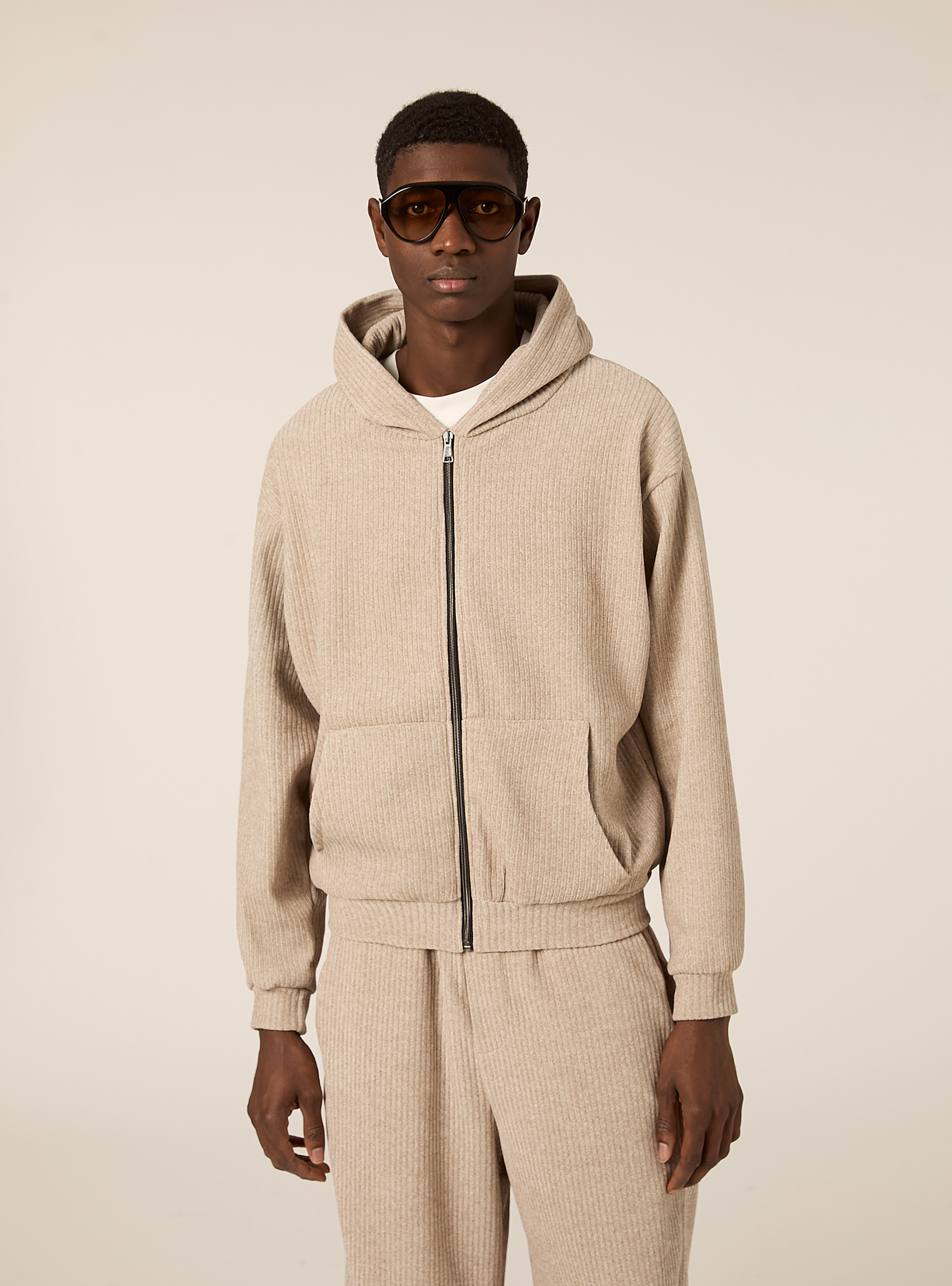 Cardigan boxy fit in velluto a coste, BG3 BEIGE LIGHT