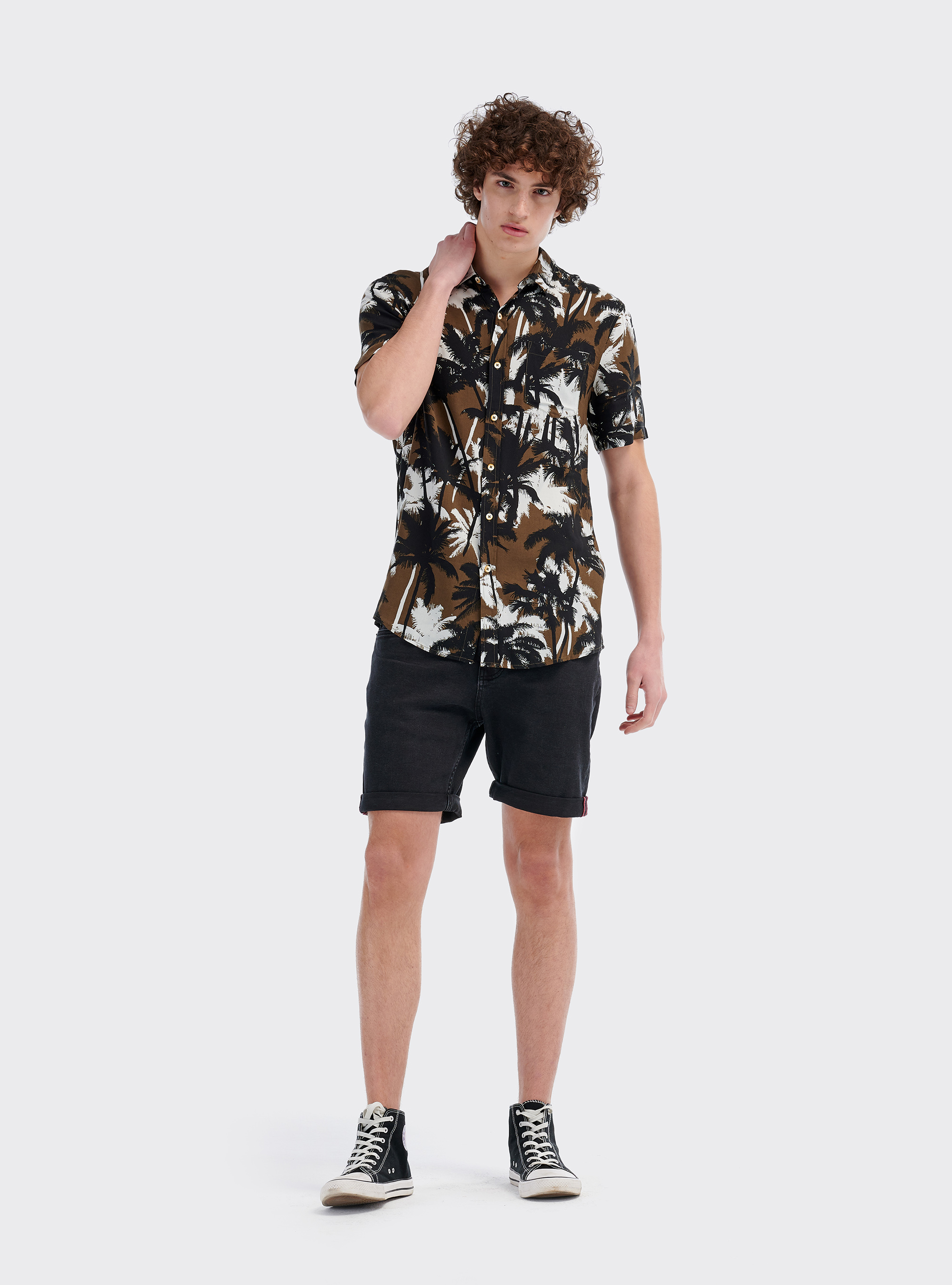 Short sleeves shirt with palm-tree print, PALME
