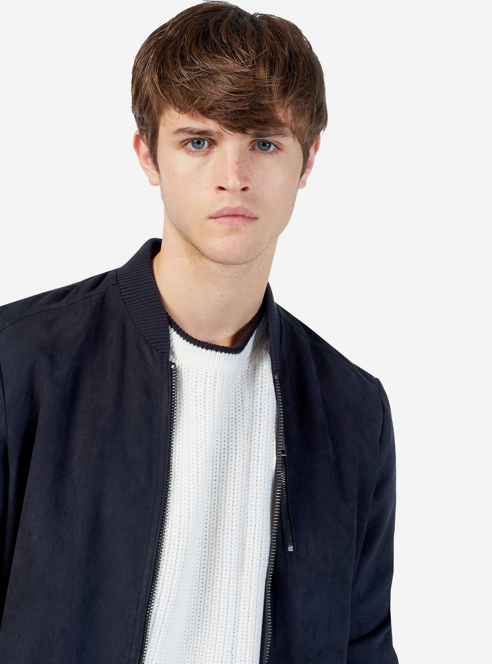 Veste nubuck à zip, C204 BLU NAVY