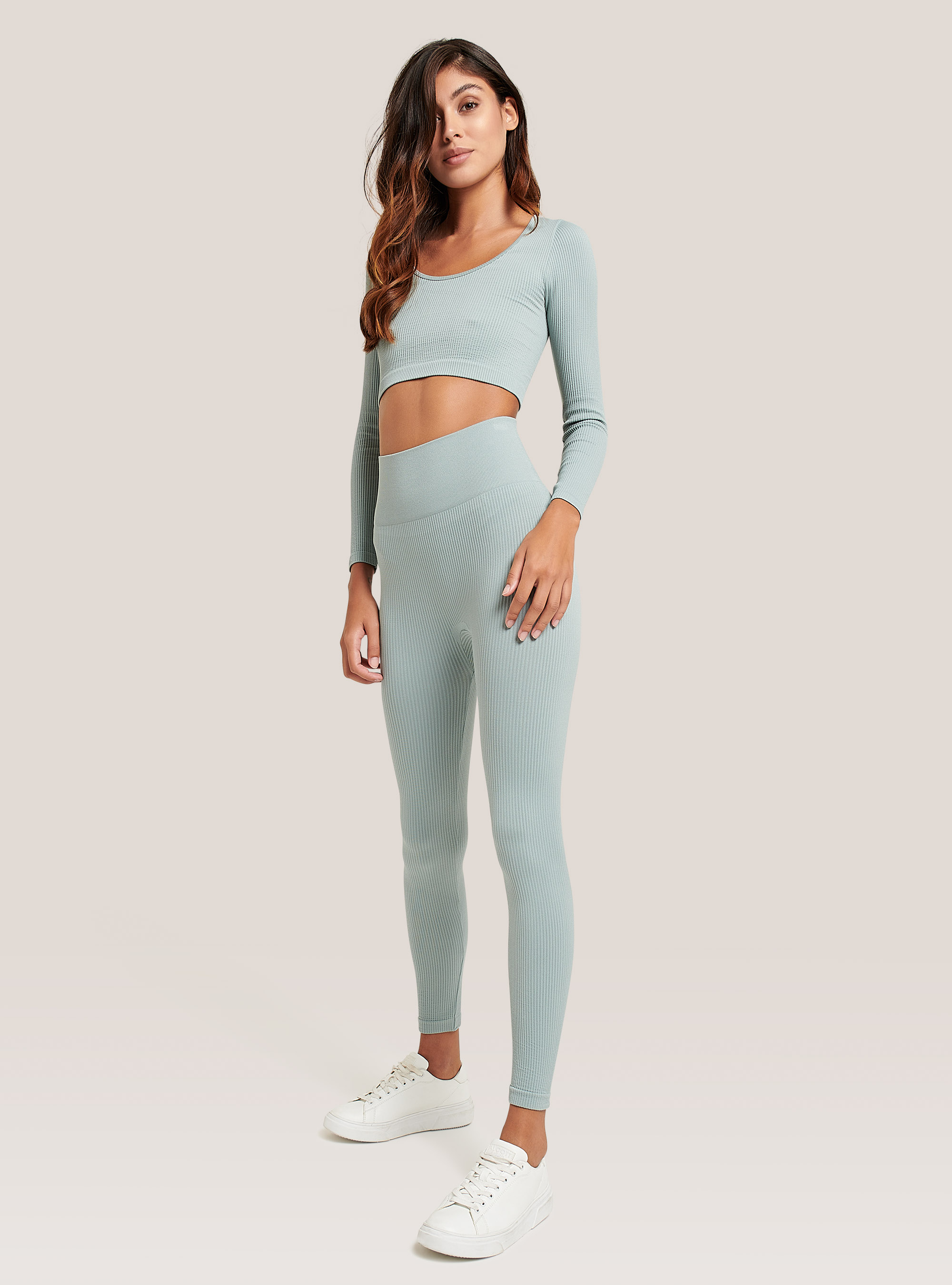 Stretch jersey ribbed leggings, C1197 AZZURRE
