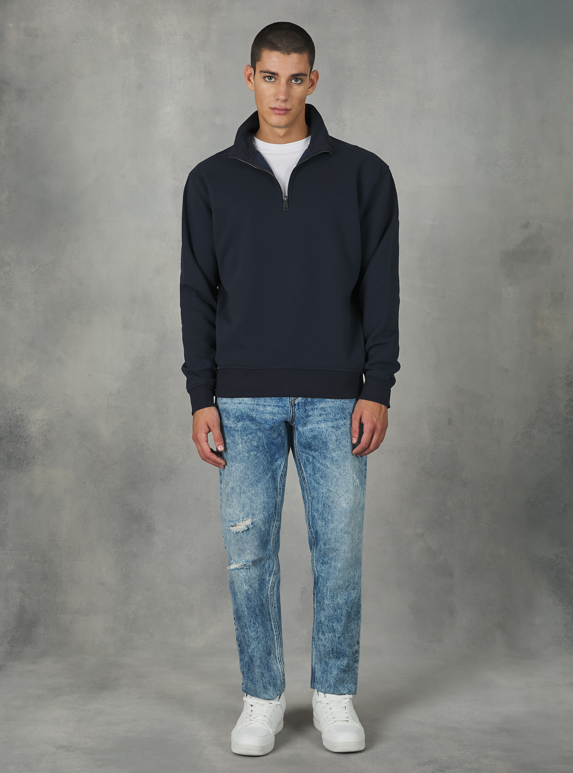 Sweatshirt demi-cou uni, NA1 NAVY DARK