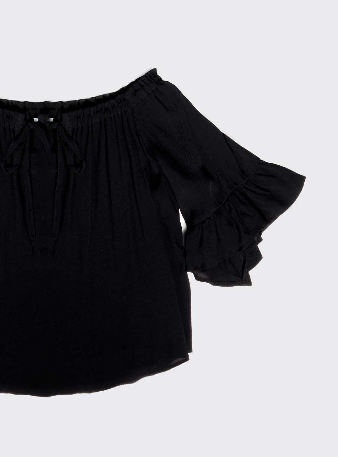 Shirt with short sleeves and front knot fastening, BLACK