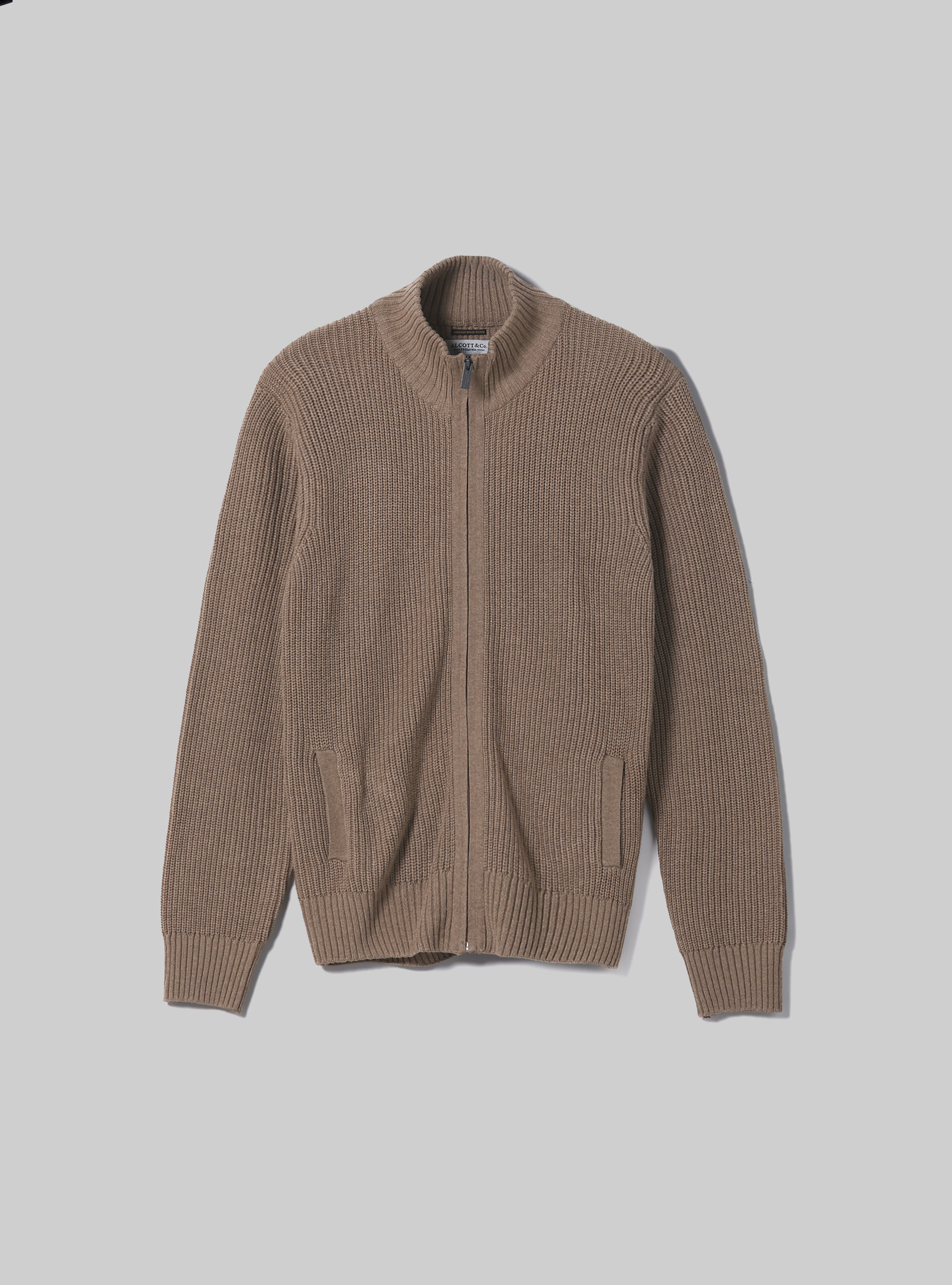 Knitted cardigan with zip, MBR3 BROWN MEL LIGHT