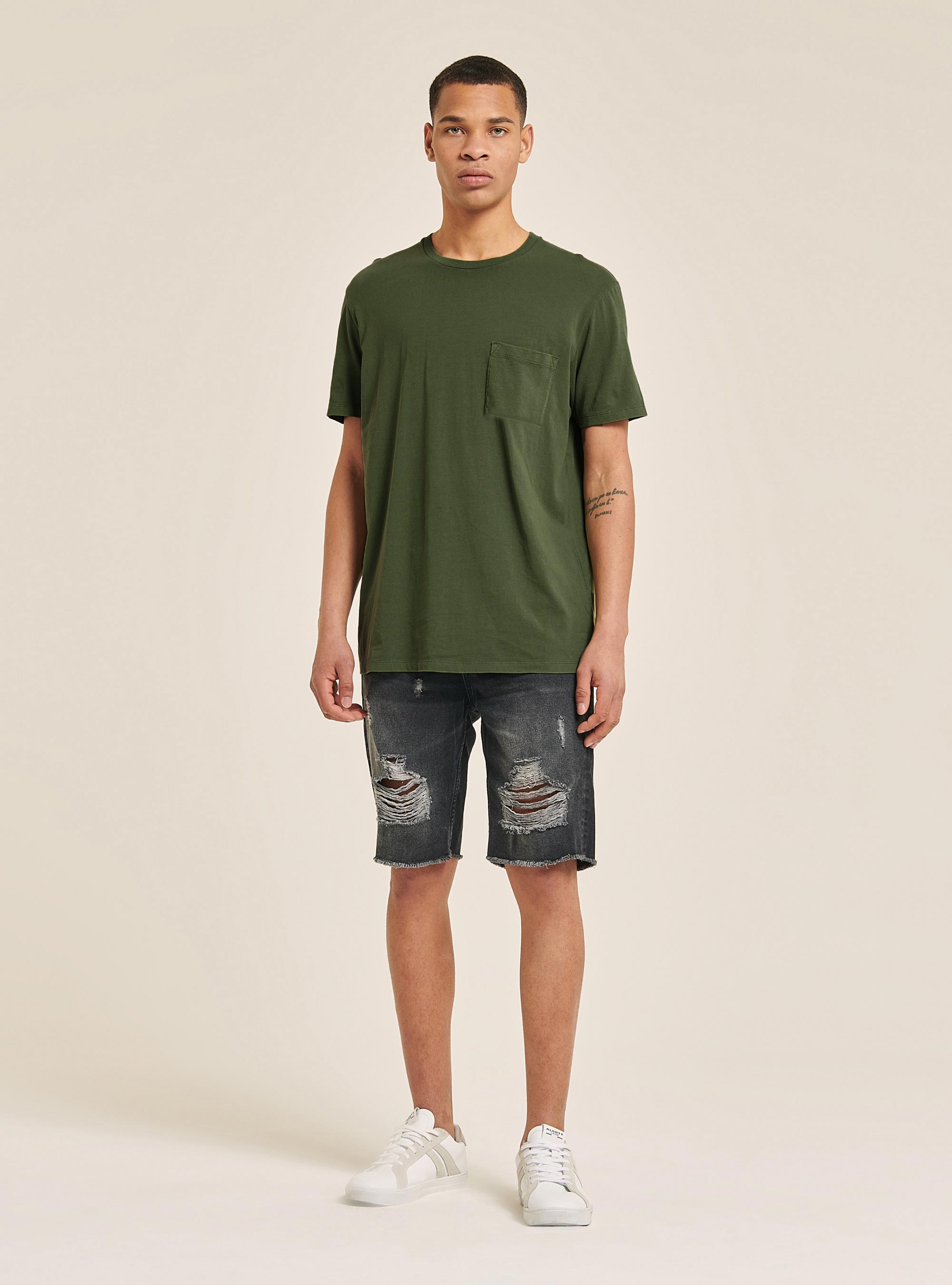 Basic cotton T-shirt with pocket, C5587 KAKY