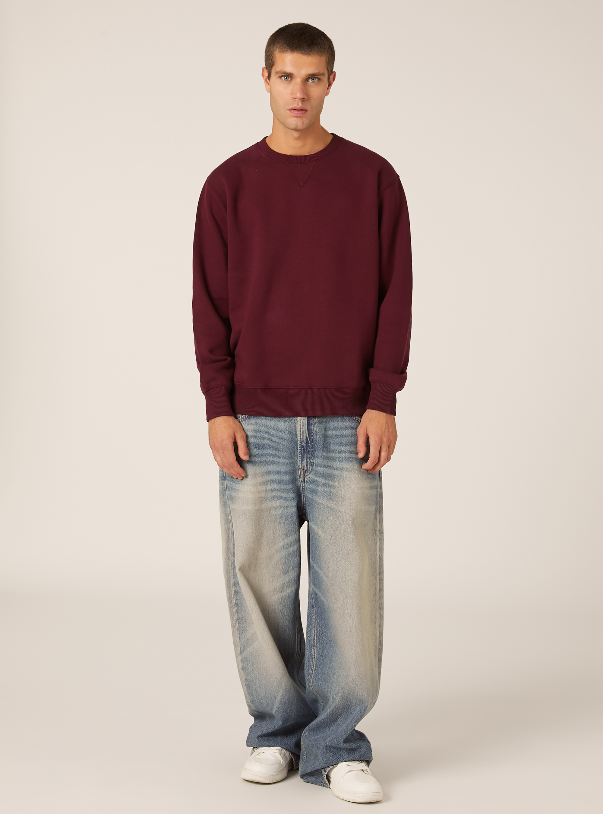 Solid color crew neck sweatshirt, BO1 BORDEAUX DARK