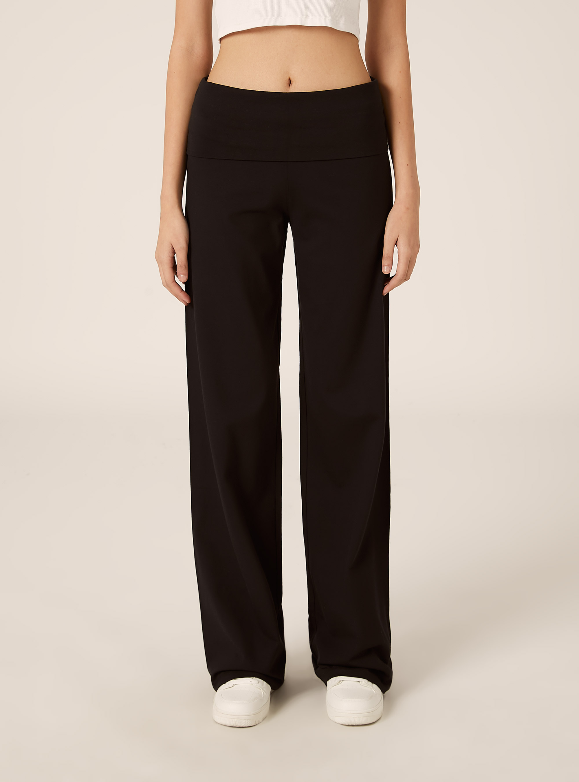 Leggings con vuelta en la cintura, BK1 BLACK