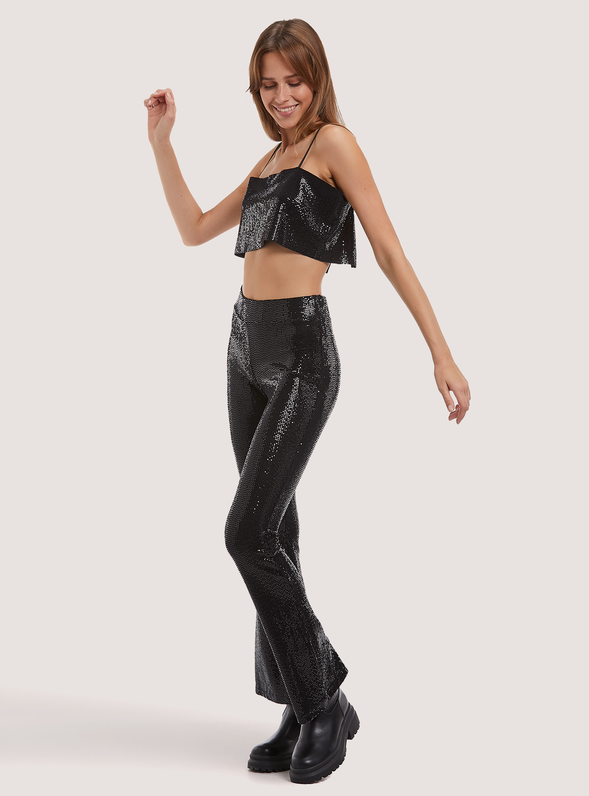 Top a fascia in paillettes, BK1 BLACK