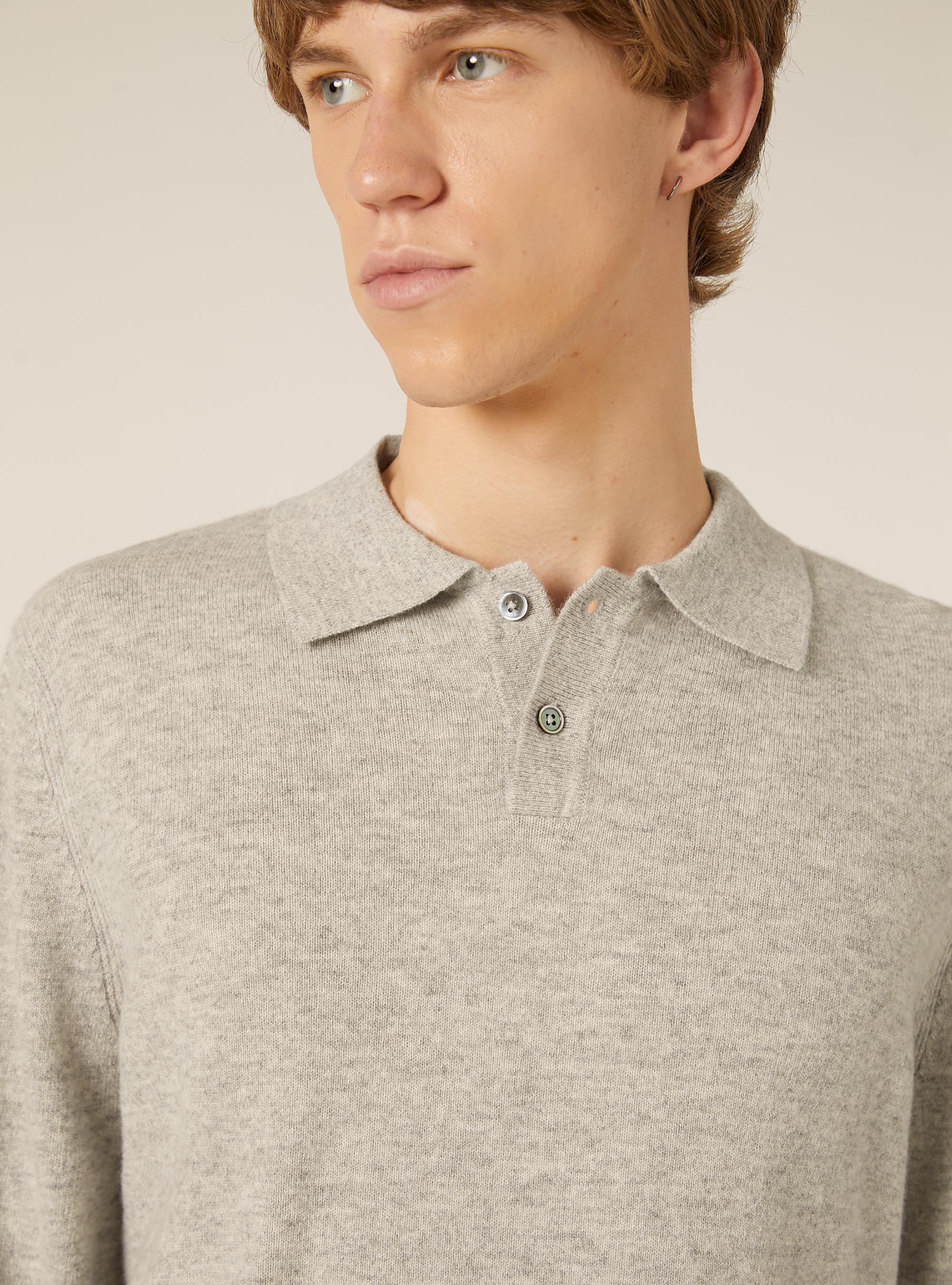 Polo in maglia mezza placchetta in cashmere, MGY2 GREY MEL MEDIUM