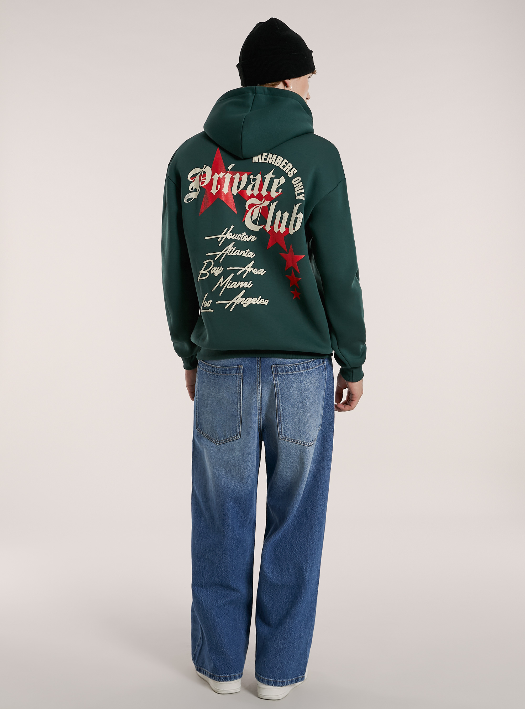 Felpa con cappuccio e stampa private club, GN1 GREEN DARK