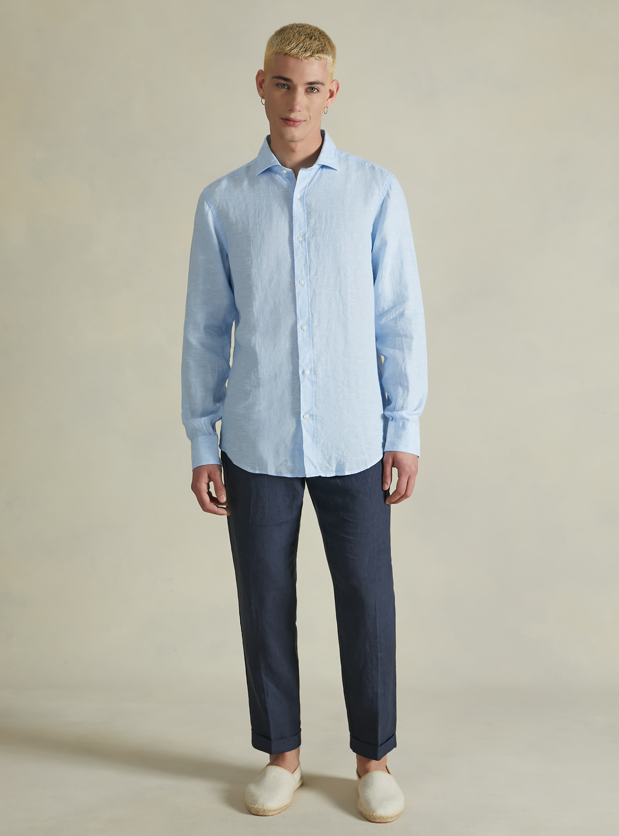 Long-sleeved pure linen shirt, AZ3 AZURE LIGHT