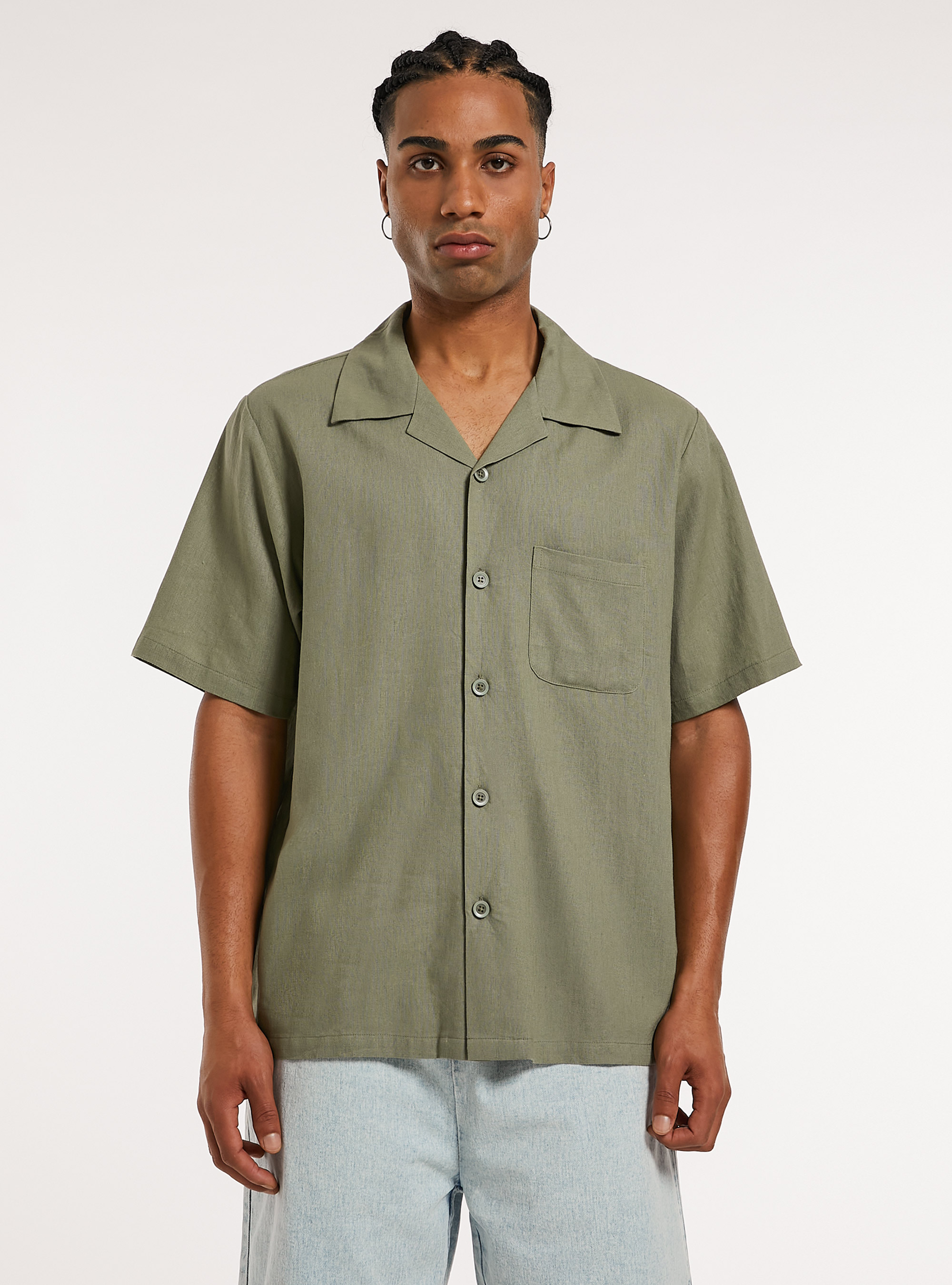 Camicia in misto  lino con tascone, KY2 KAKY MEDIUM