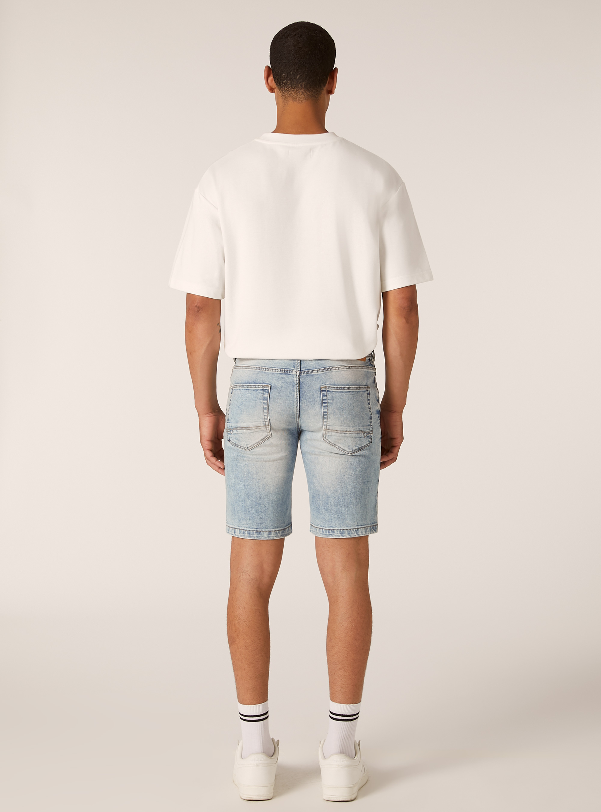 Skinny Fit Denim Bermuda Shorts, D006 AZURE