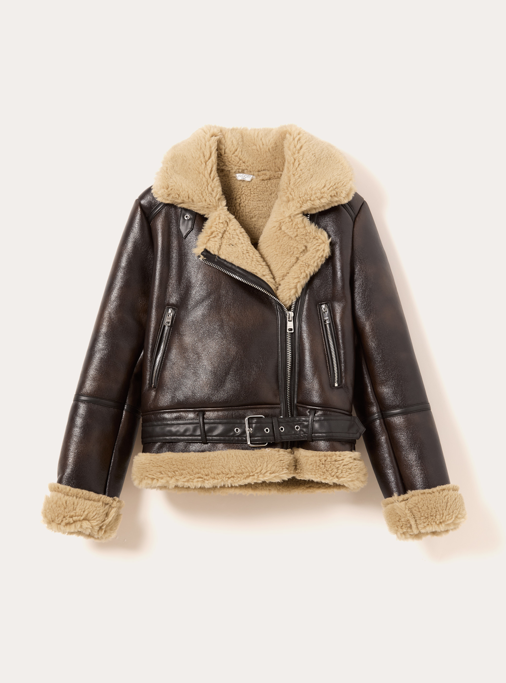 Giubbotto montone effetto camoscio, BR1 BROWN DARK