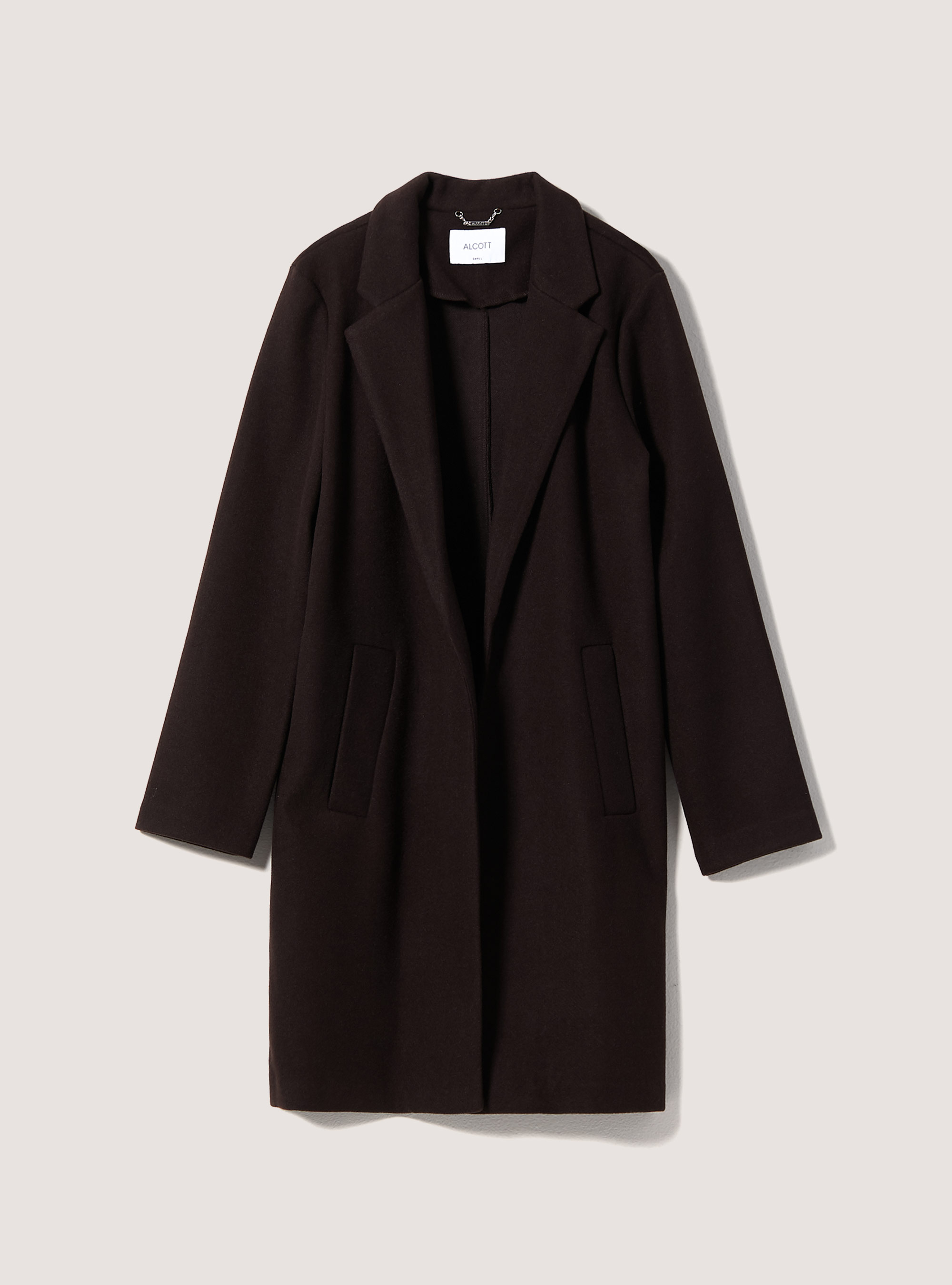Abrigo abierto de color liso, BR1 BROWN DARK