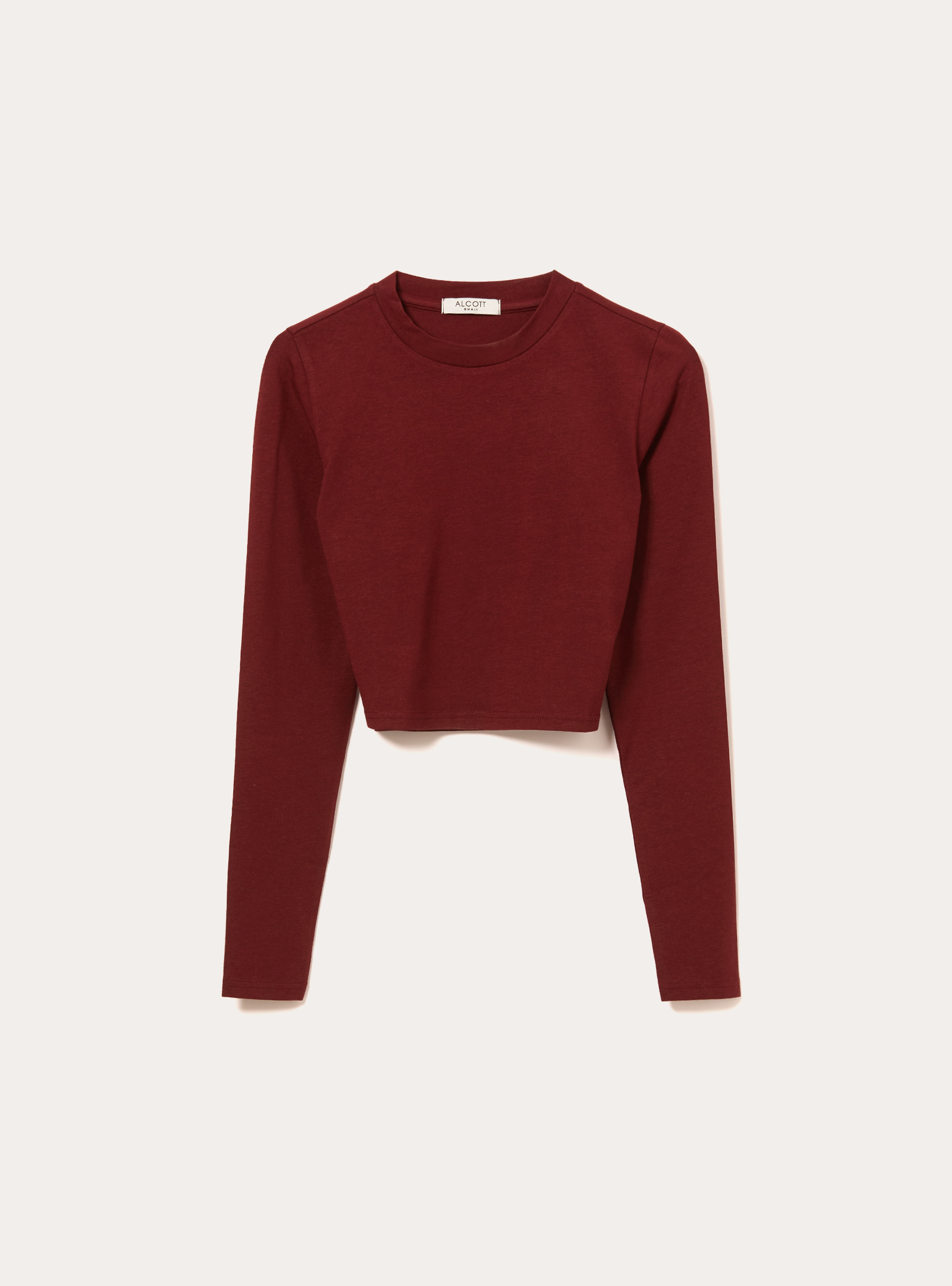 Maglietta cropped a maniche lunghe, BO1 BORDEAUX DARK