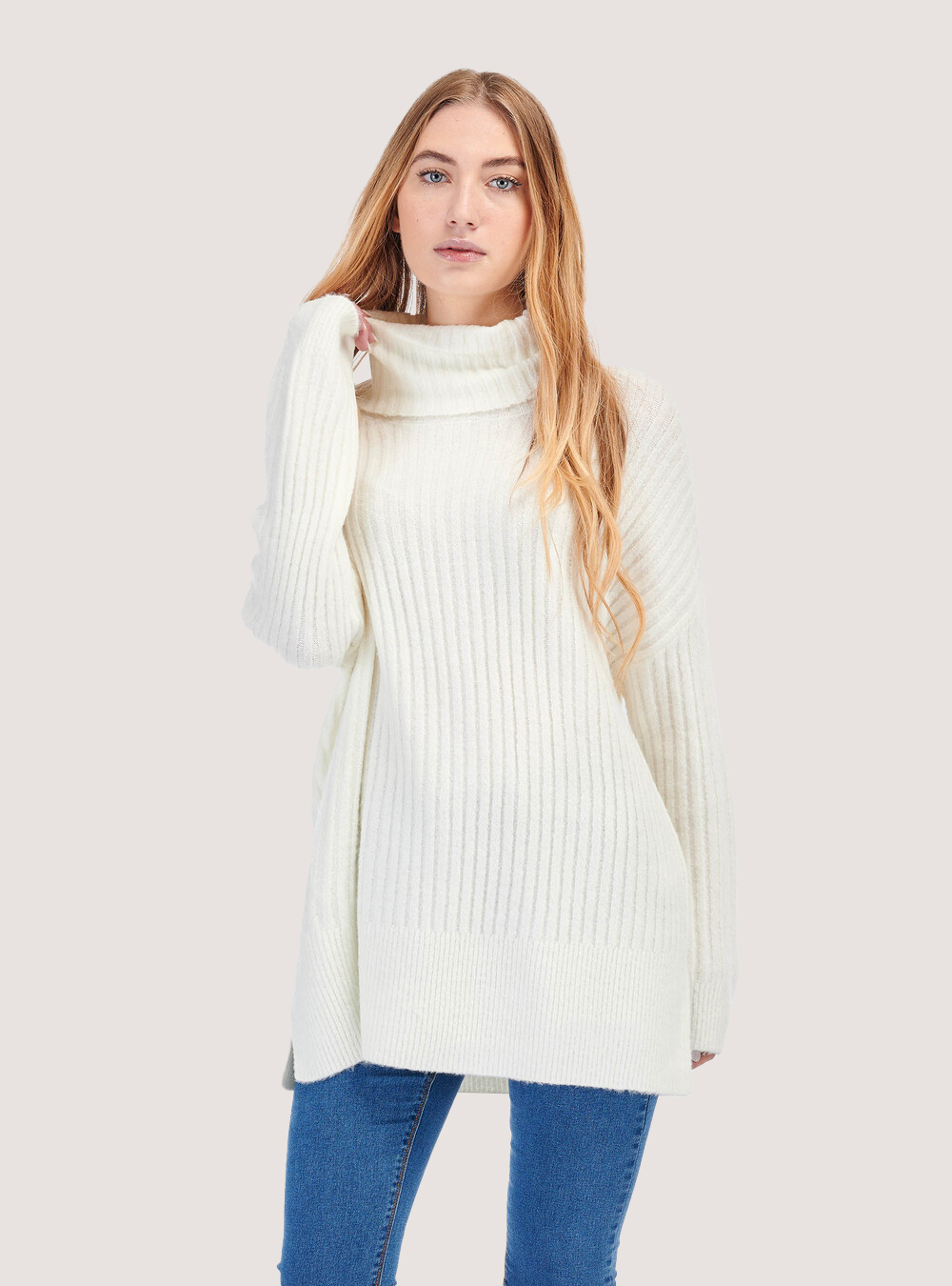 Jersey oversize de cuello alto, BLANCO