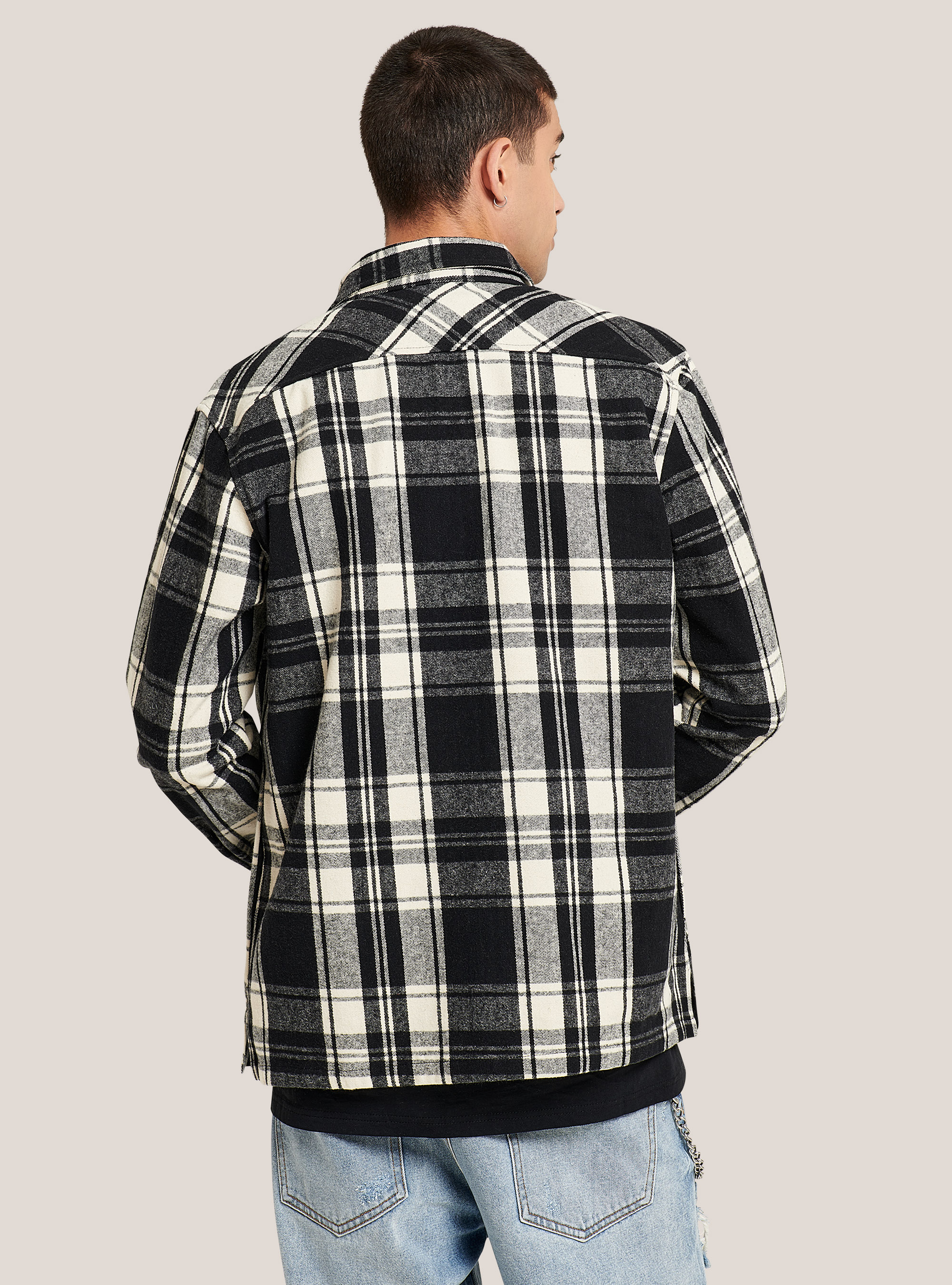 Oversized checked shirt jacket, BLACK