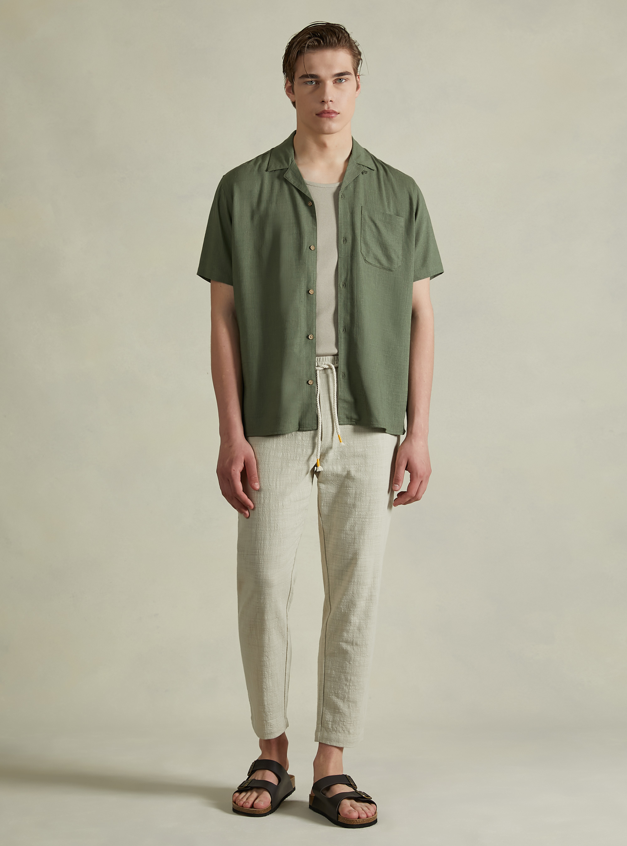 Chemise en lin m&eacute;lang&eacute; avec col bowling, KY2 KAKY MEDIUM