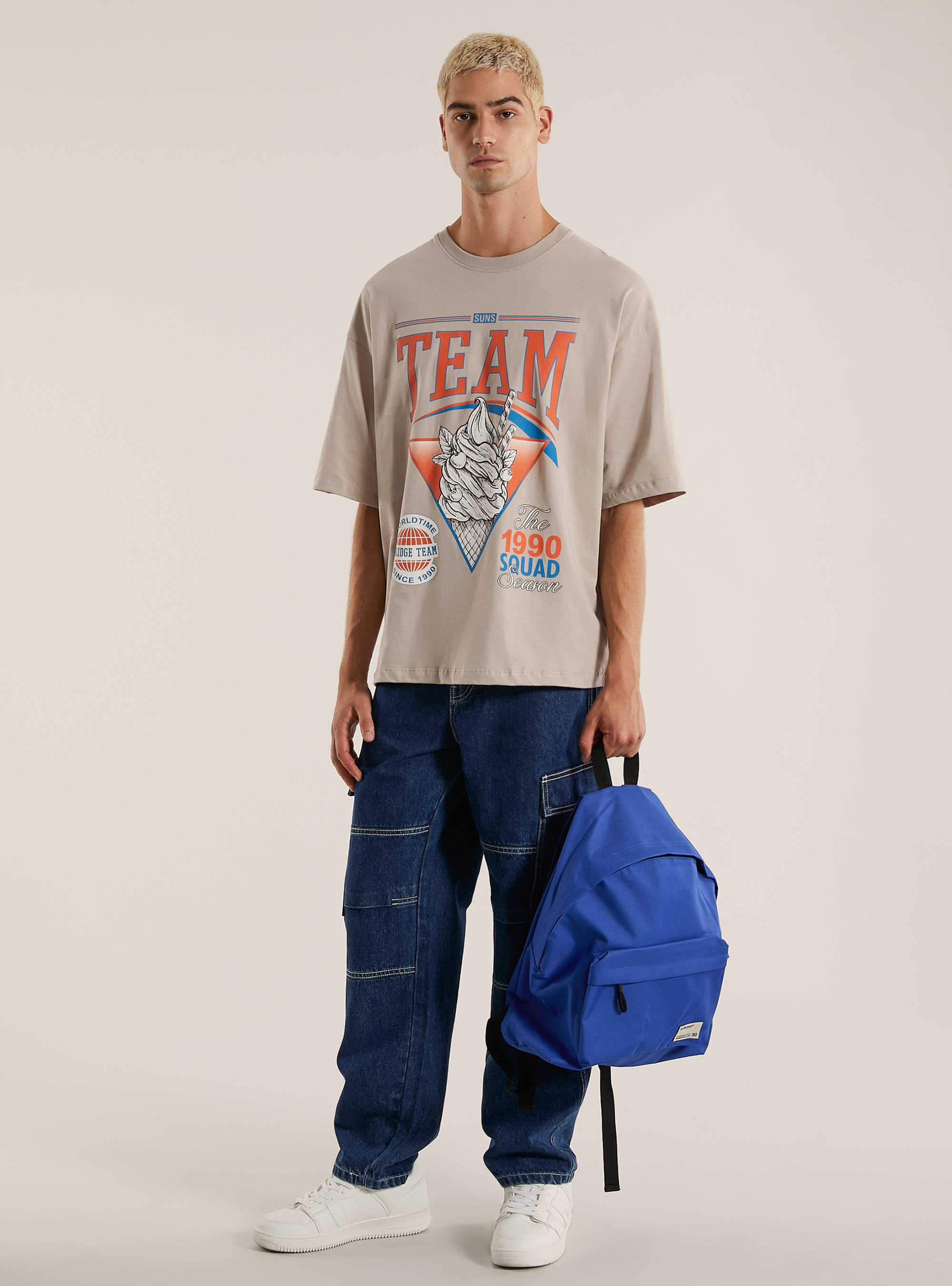 Over Fit T-Shirt mit Aufdruck, BG2 BEIGE MEDIUM