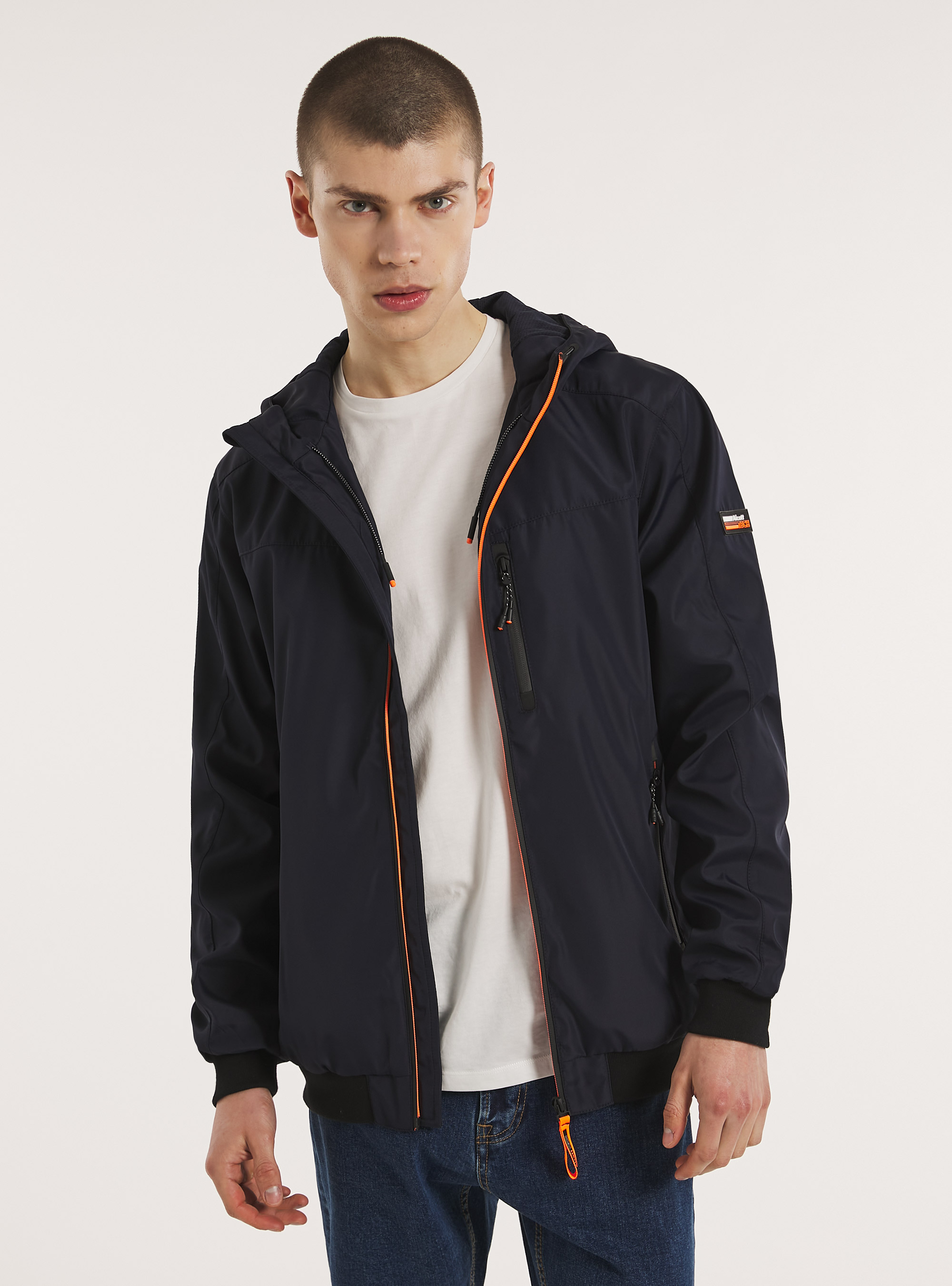 Windproof hooded bomber jacket, NA1 NAVY DARK
