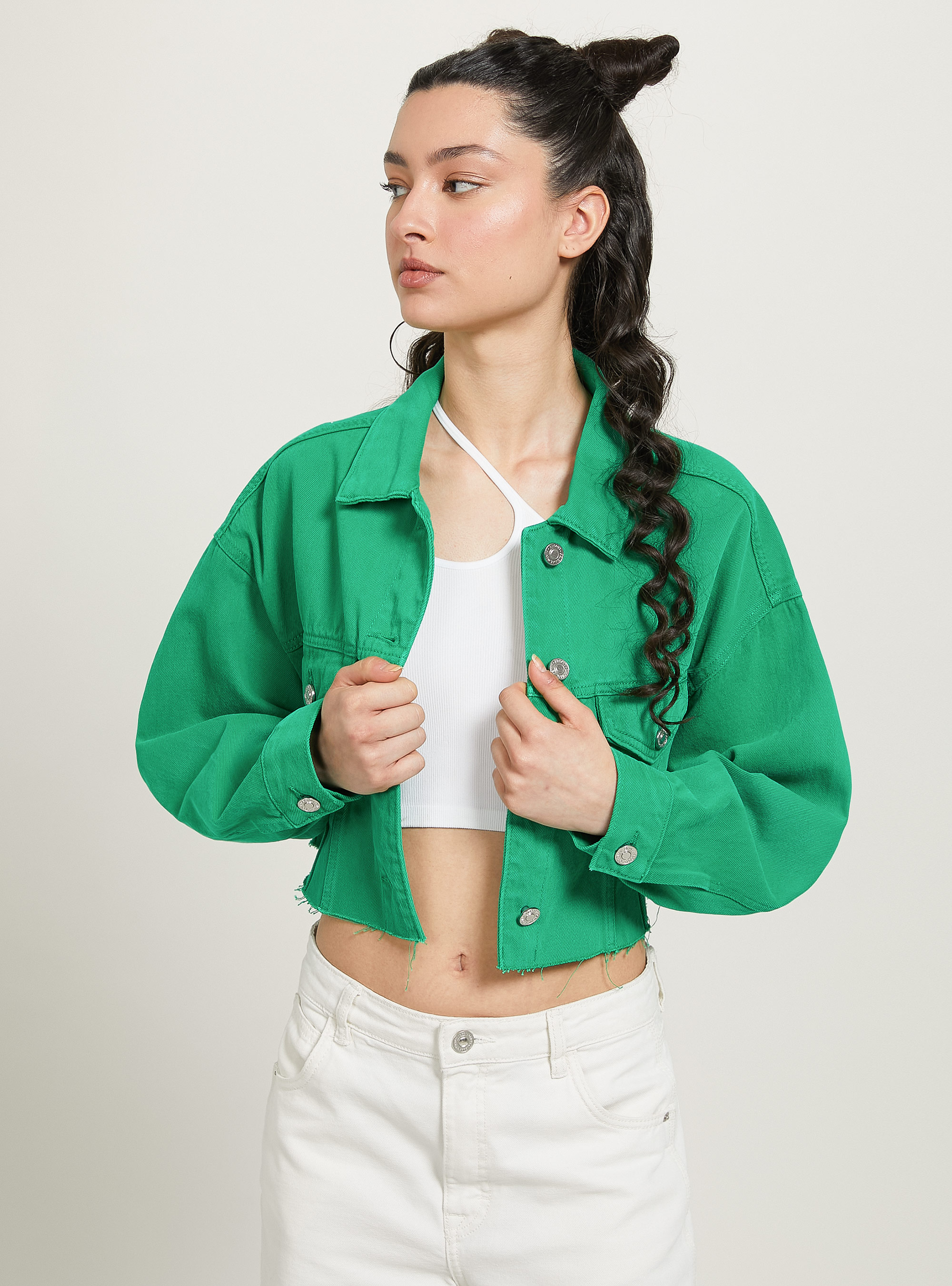 Giubbotto denim best sale cropped