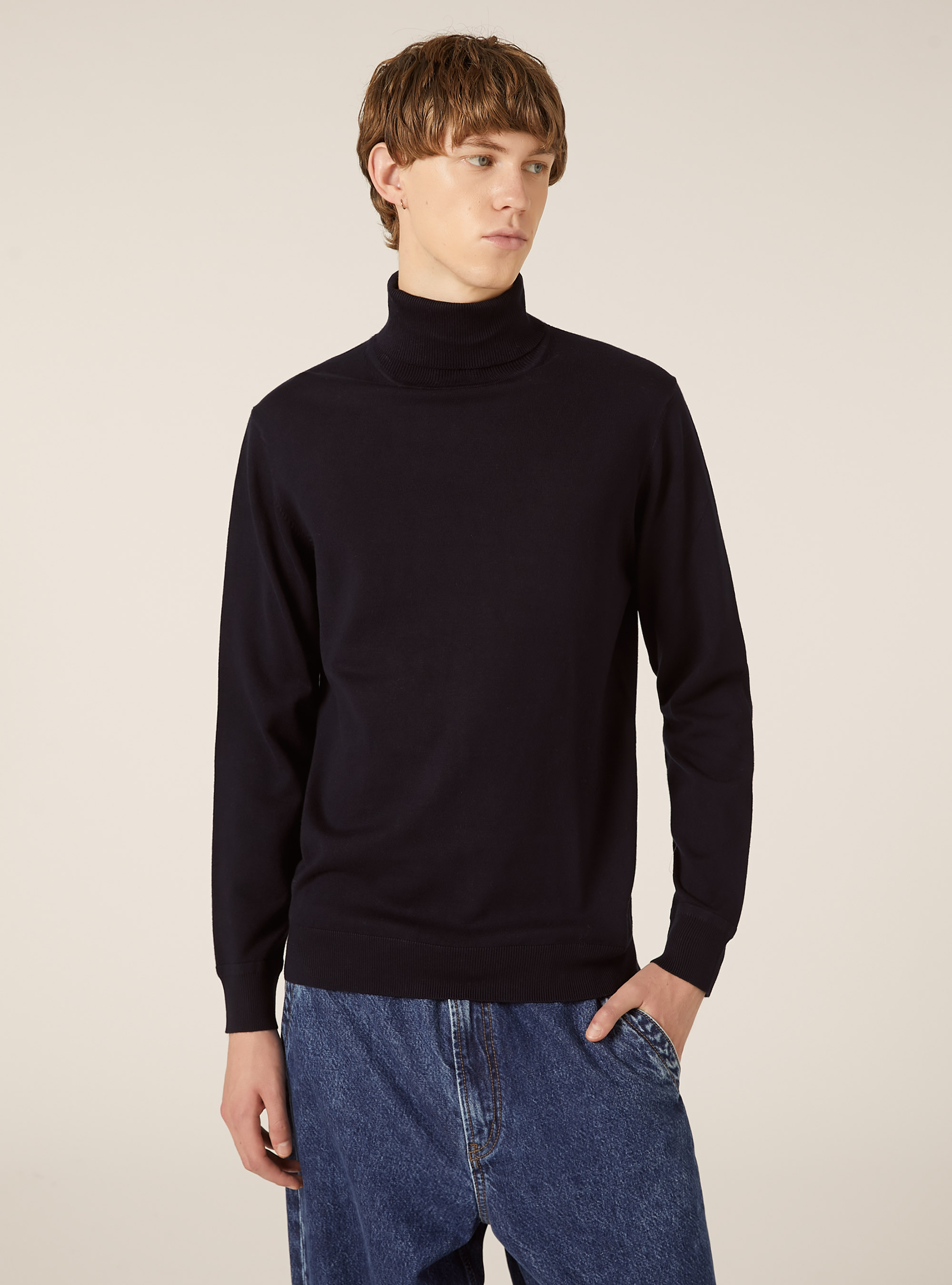 Jersey de cuello alto en viscosa suave, NA1 NAVY DARK