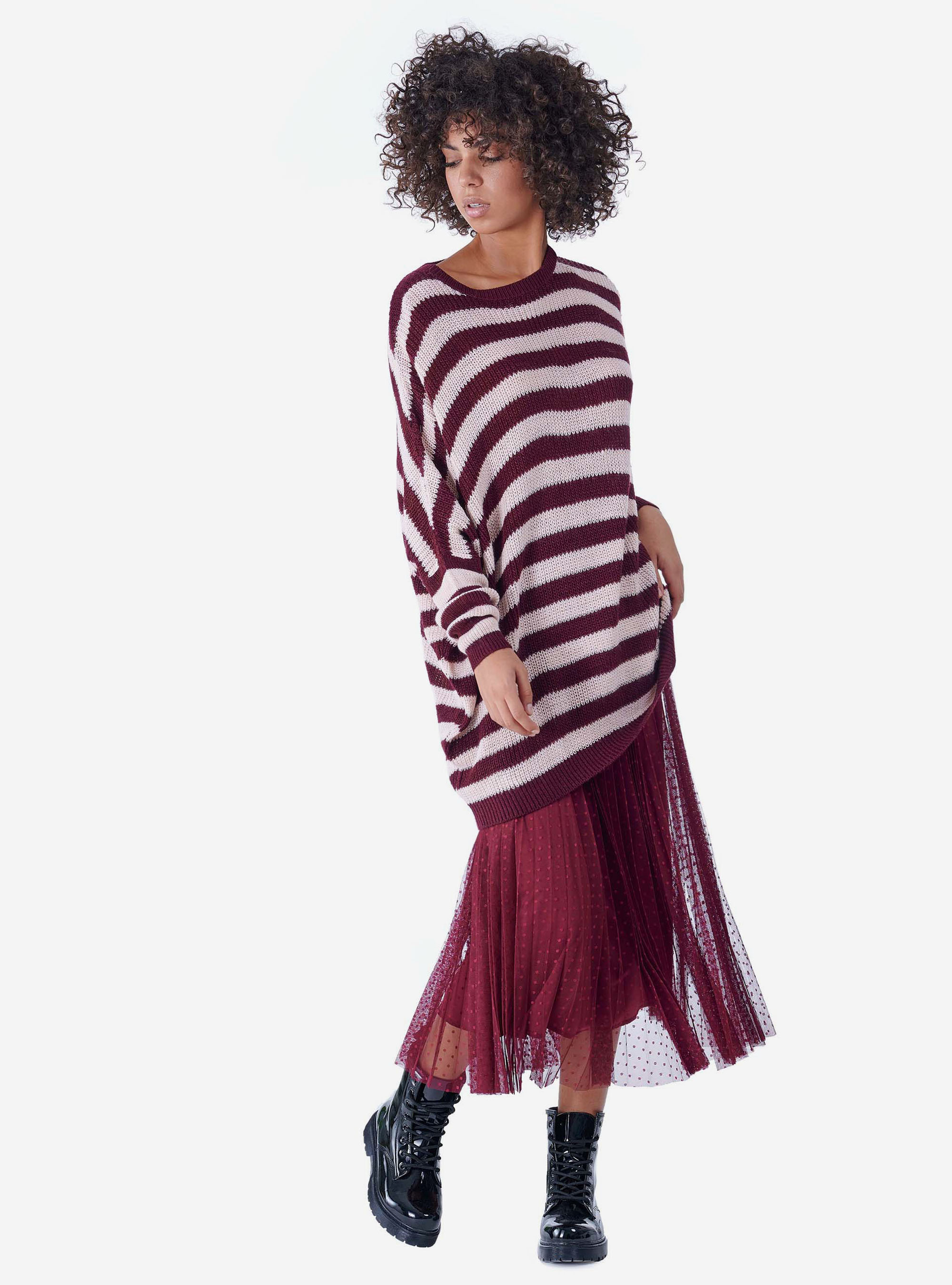 JERSEY RAYADO SOBREDIMENSIONADO, BURDEOS