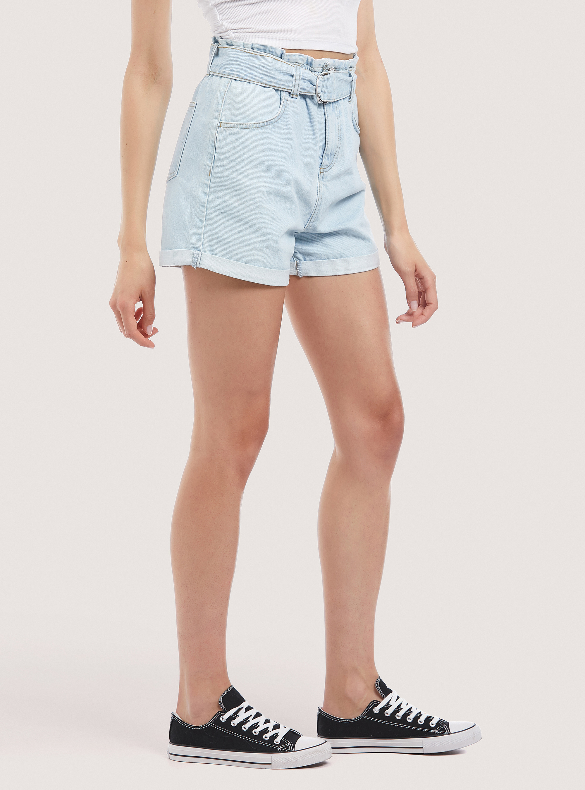 Denim shorts with strap, D007 LIGHT AZURE