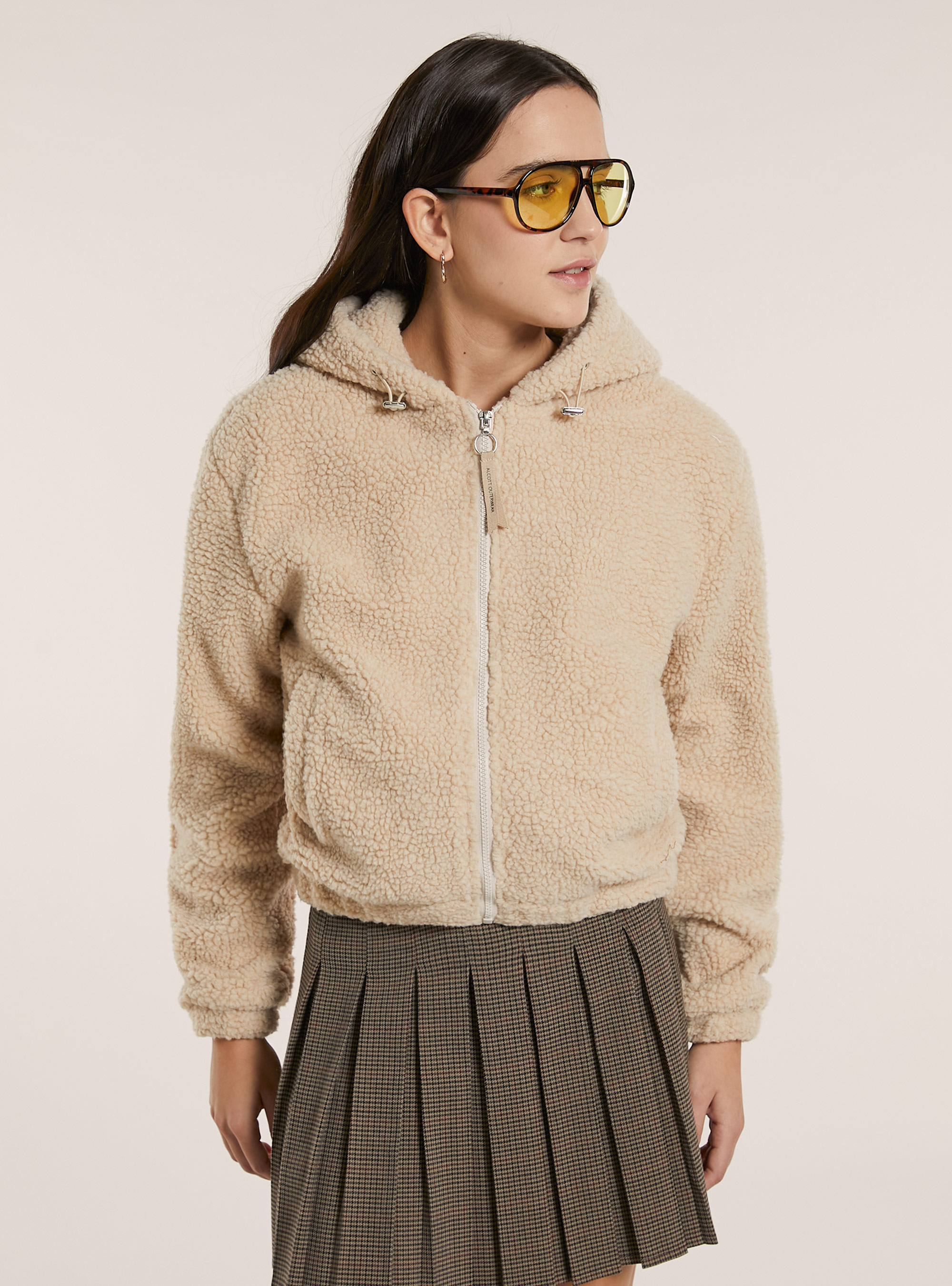 Giubbotto sherpa  crop fit, BG2 BEIGE MEDIUM