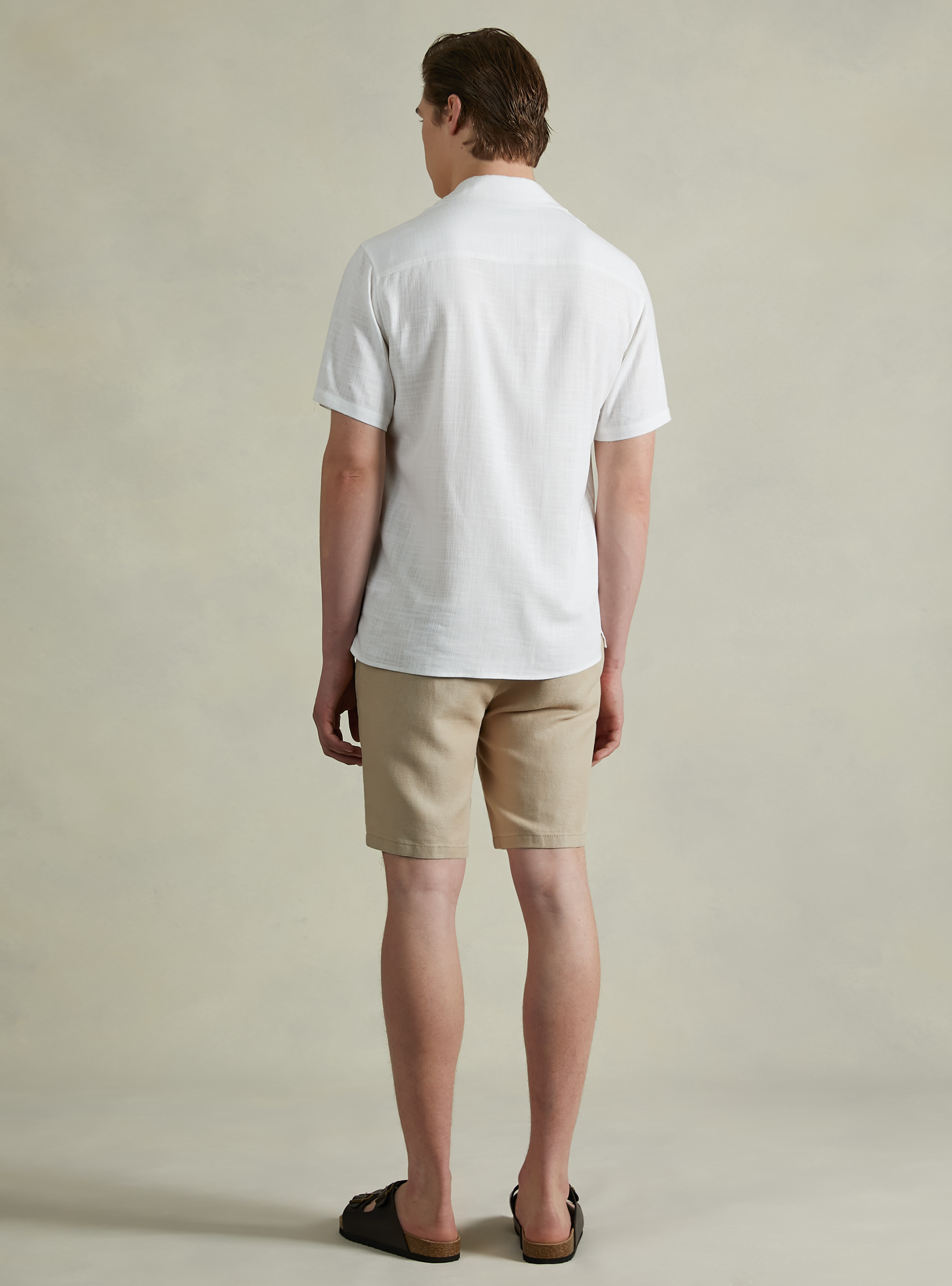 Linen blend shirt with bowling collar, WH1 OFF WHITE
