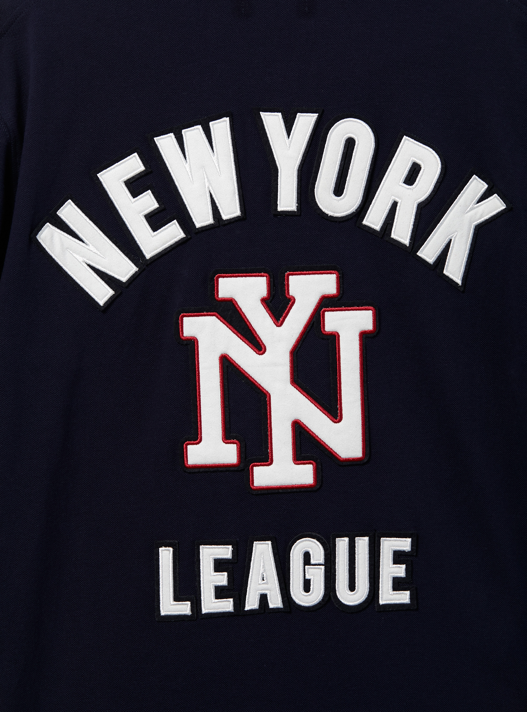 Cotton polo shirt with Varsity patch, C2306 BLU