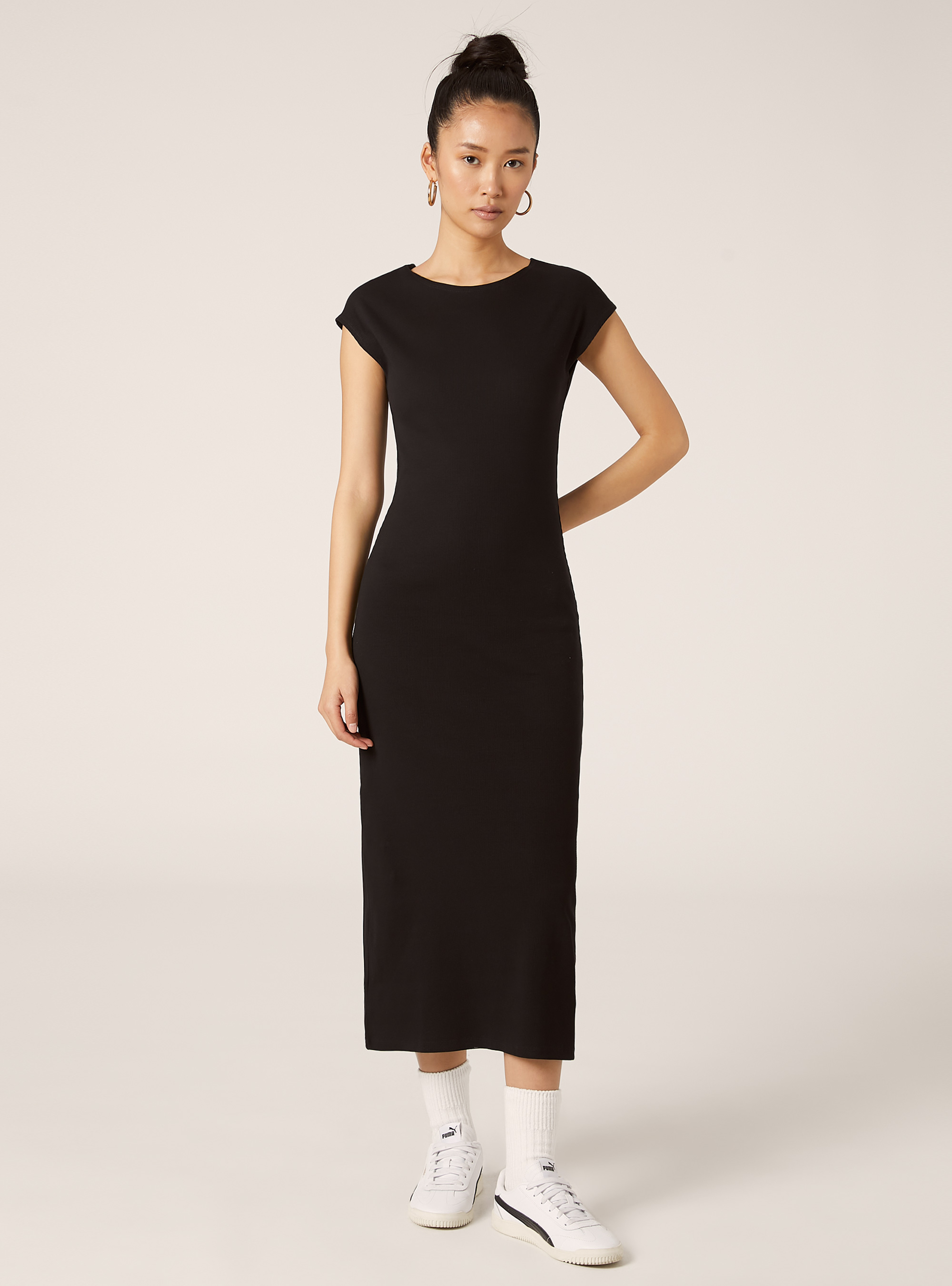 Robe ajustée en côtes, BK1 BLACK