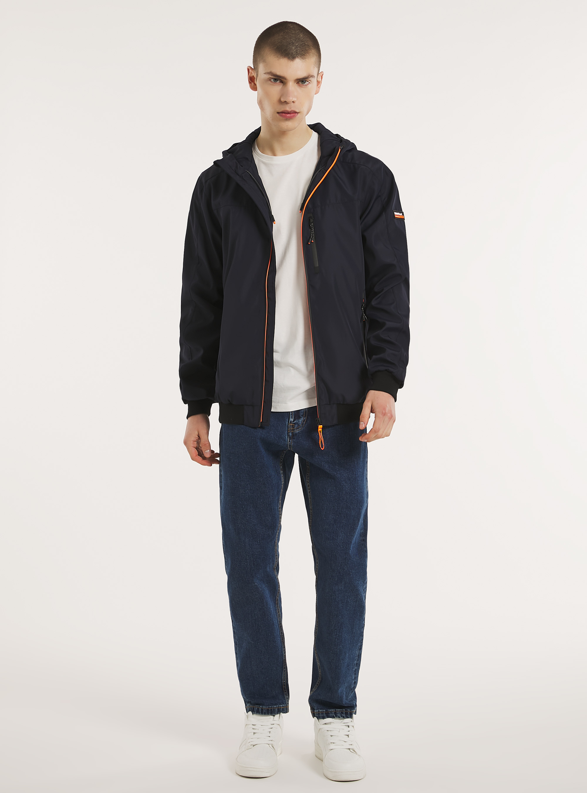 Windproof hooded bomber jacket, NA1 NAVY DARK