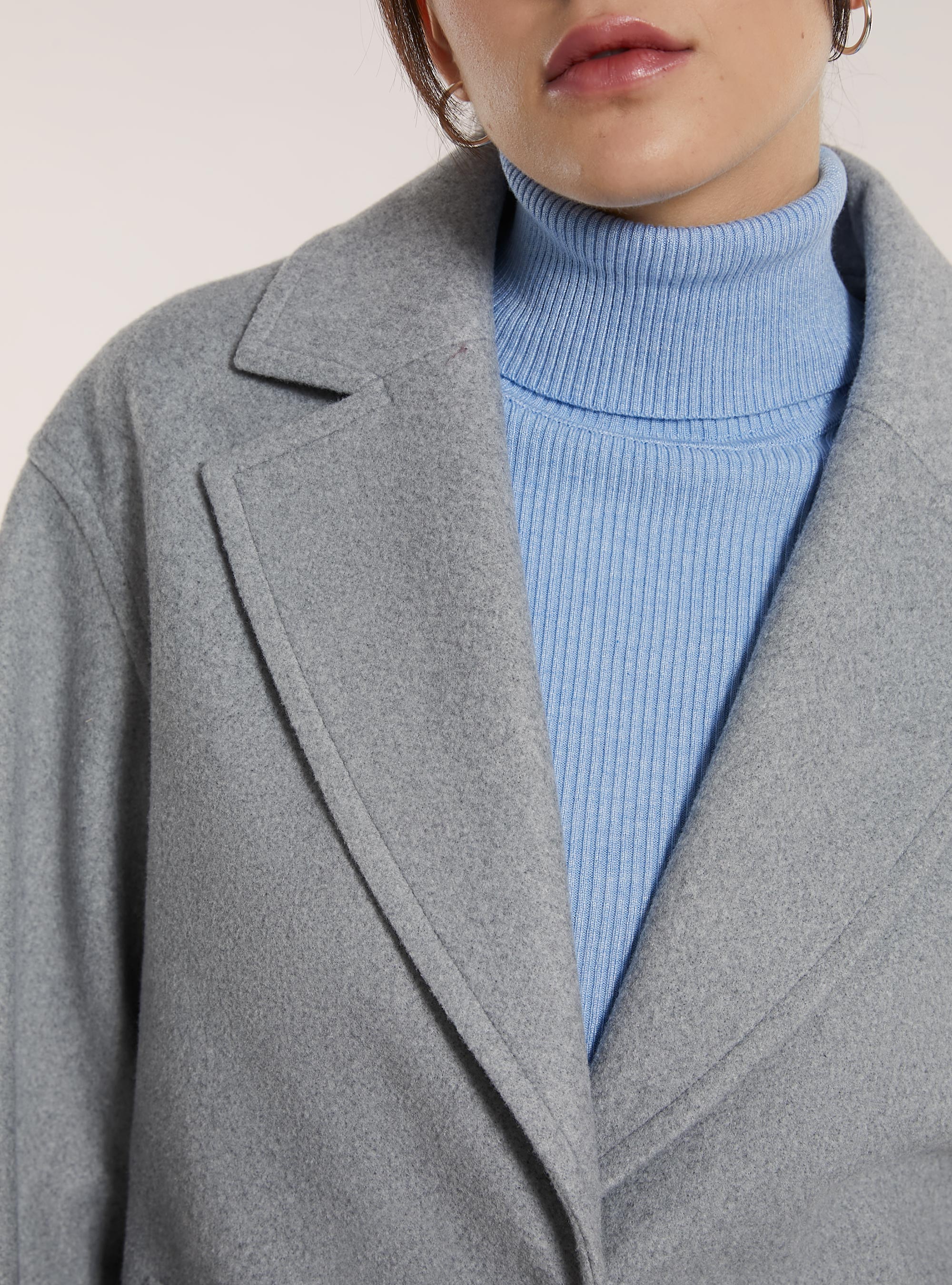Plain single-breasted coat, MGY3 GREY MEL LIGHT