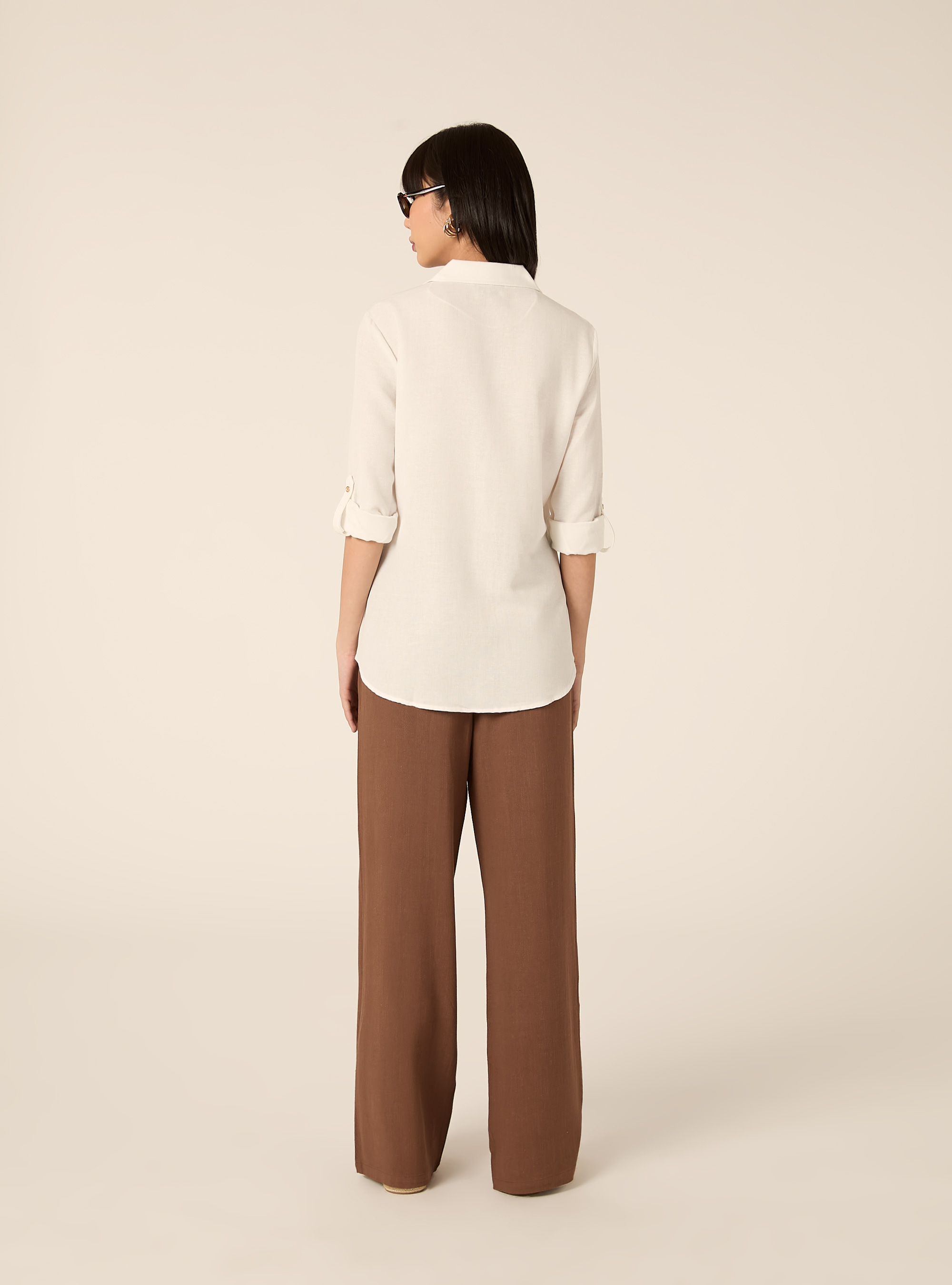 Camicia blusa in misto lino, WH2 WHITE