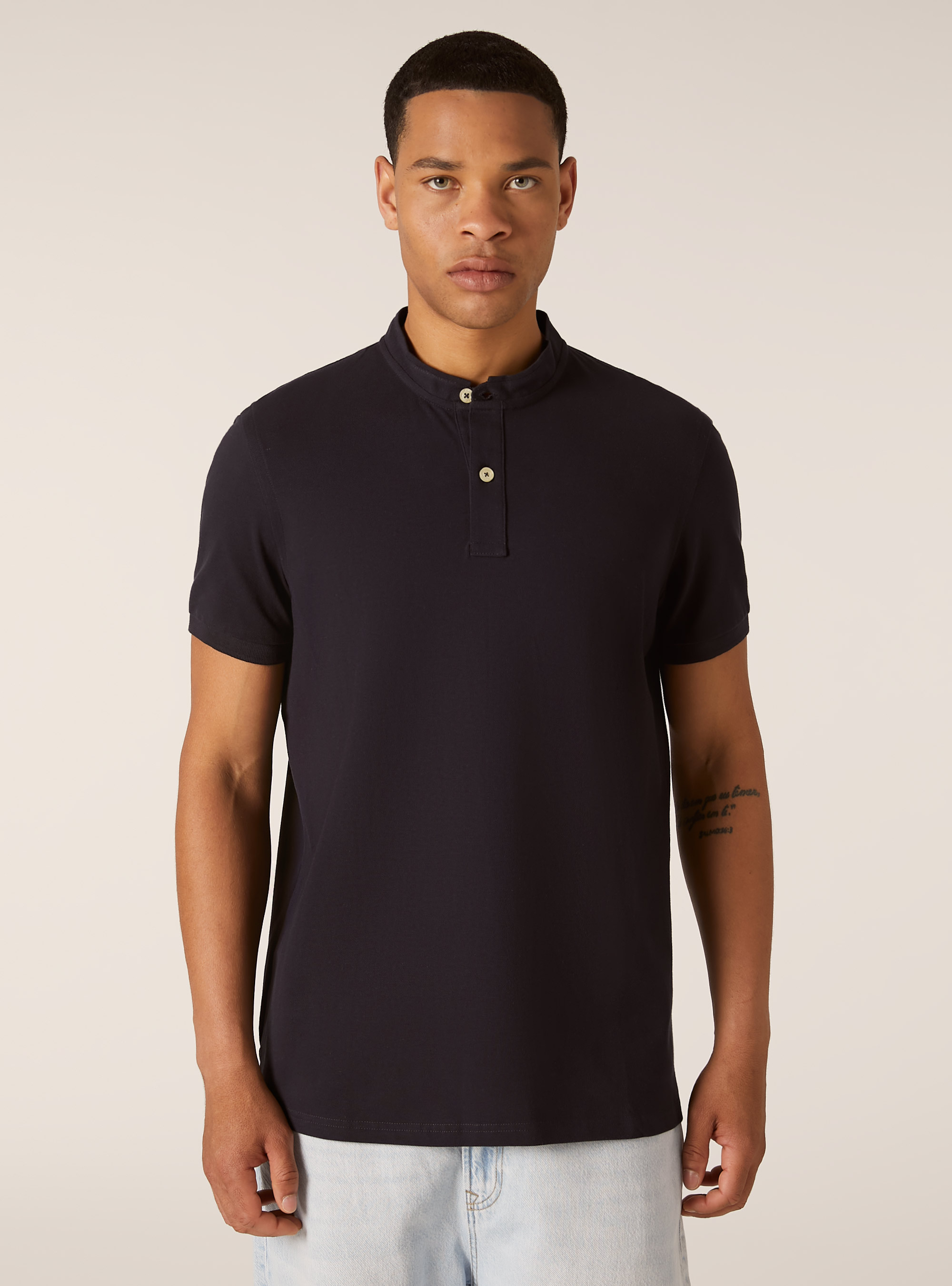 Cotton polo shirt with Korean collar, NA1 NAVY DARK