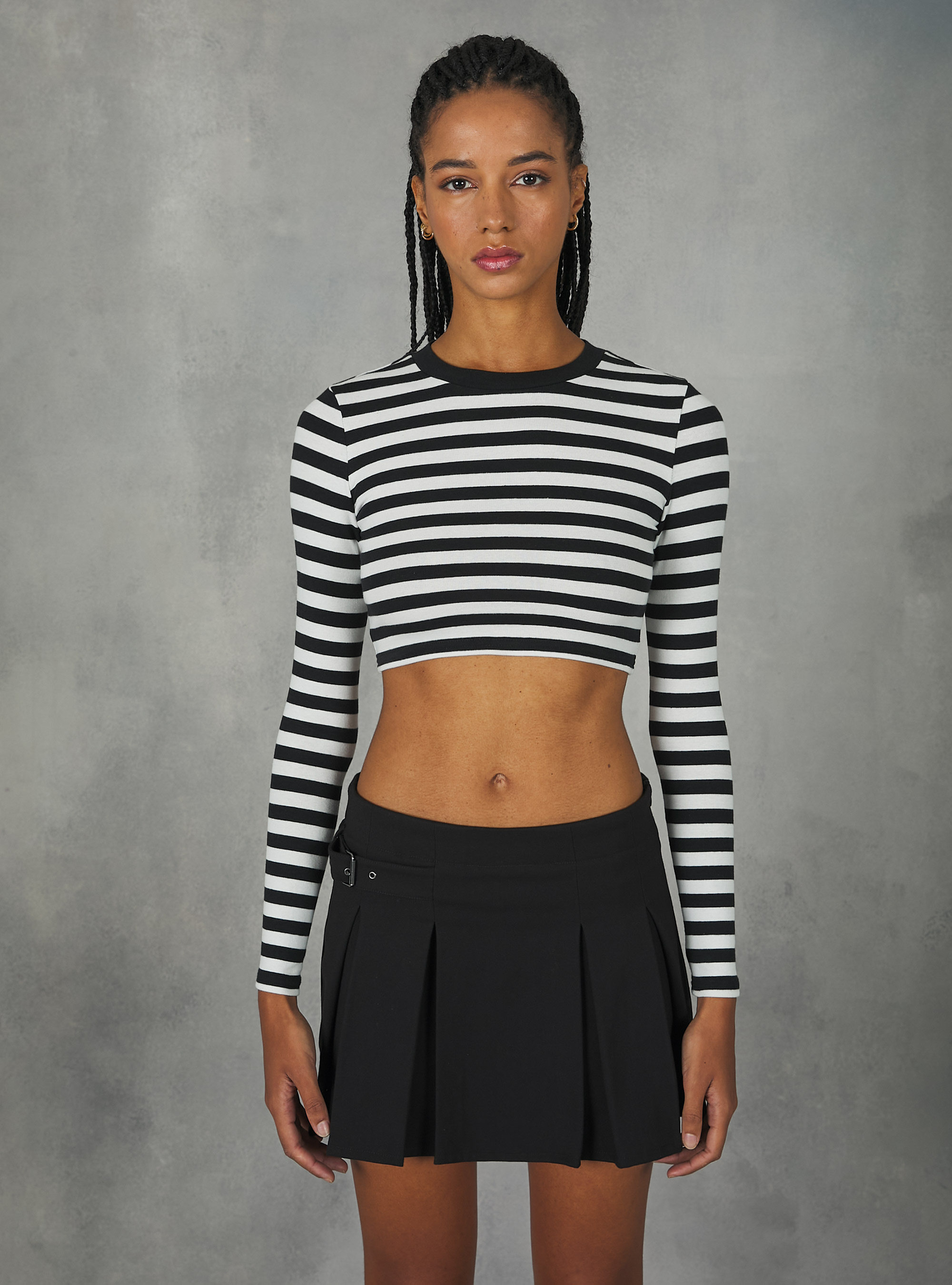 Cropped striped long-sleeved T-shirt, BK1 BLACK