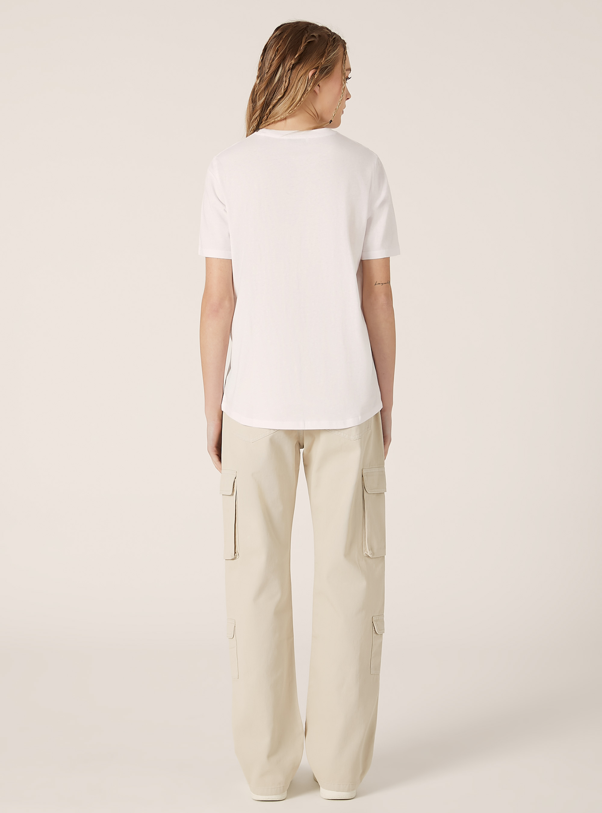 Camiseta de algodón con cuello redondo, WH3 WHITE