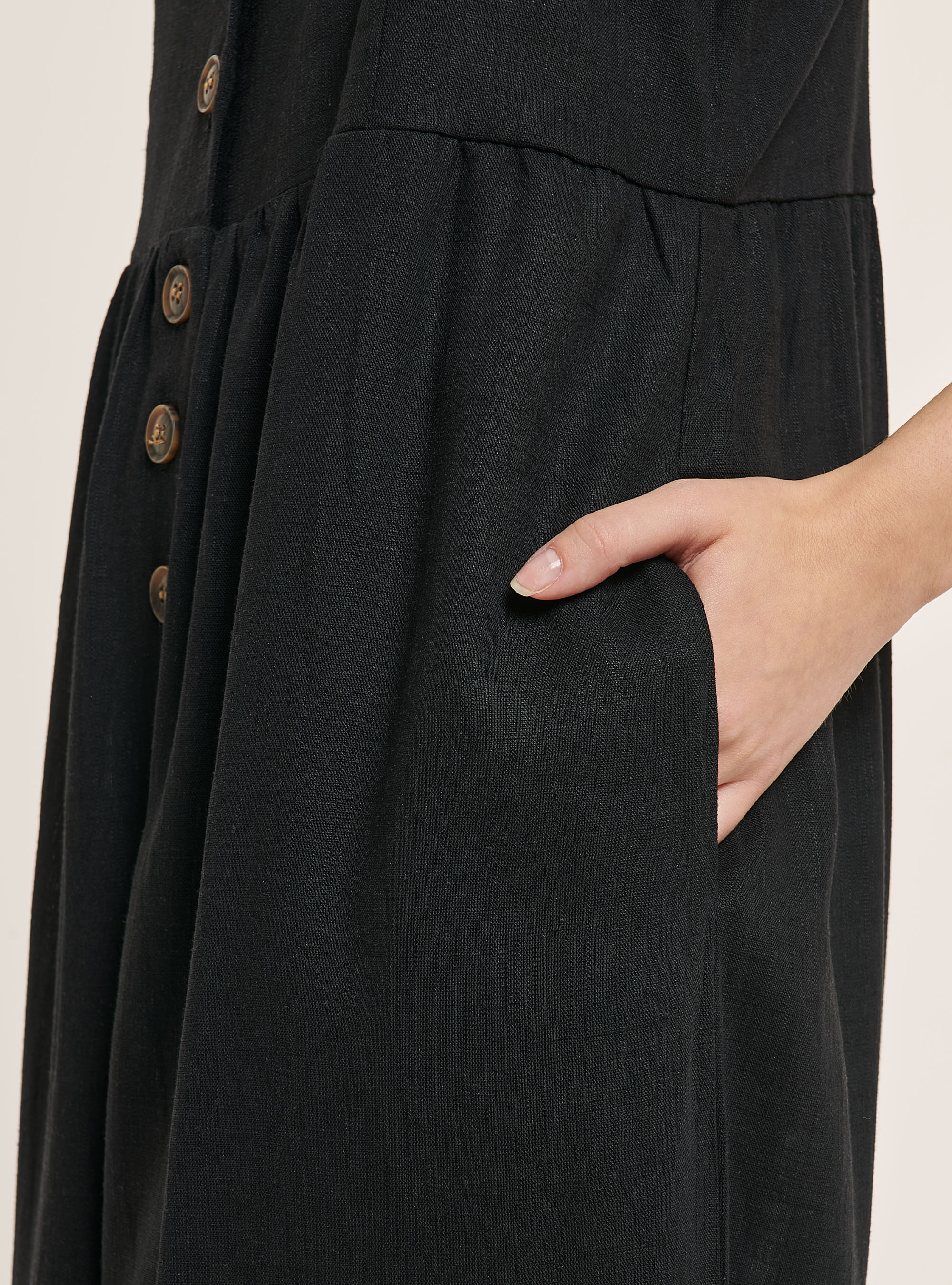 Plain-coloured linen-blend jumpsuit, BLACK