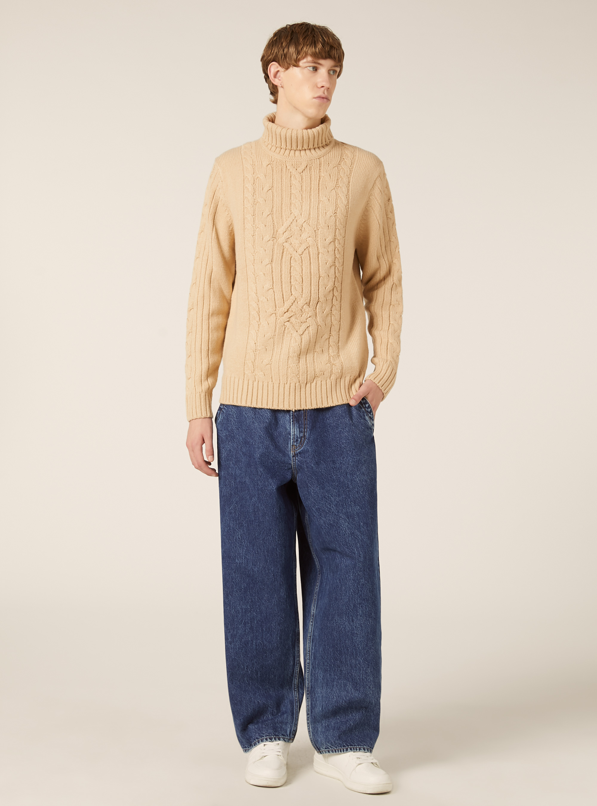 Jersey de cuello alto con trenzas, TB2 TOBACCO MEDIUM