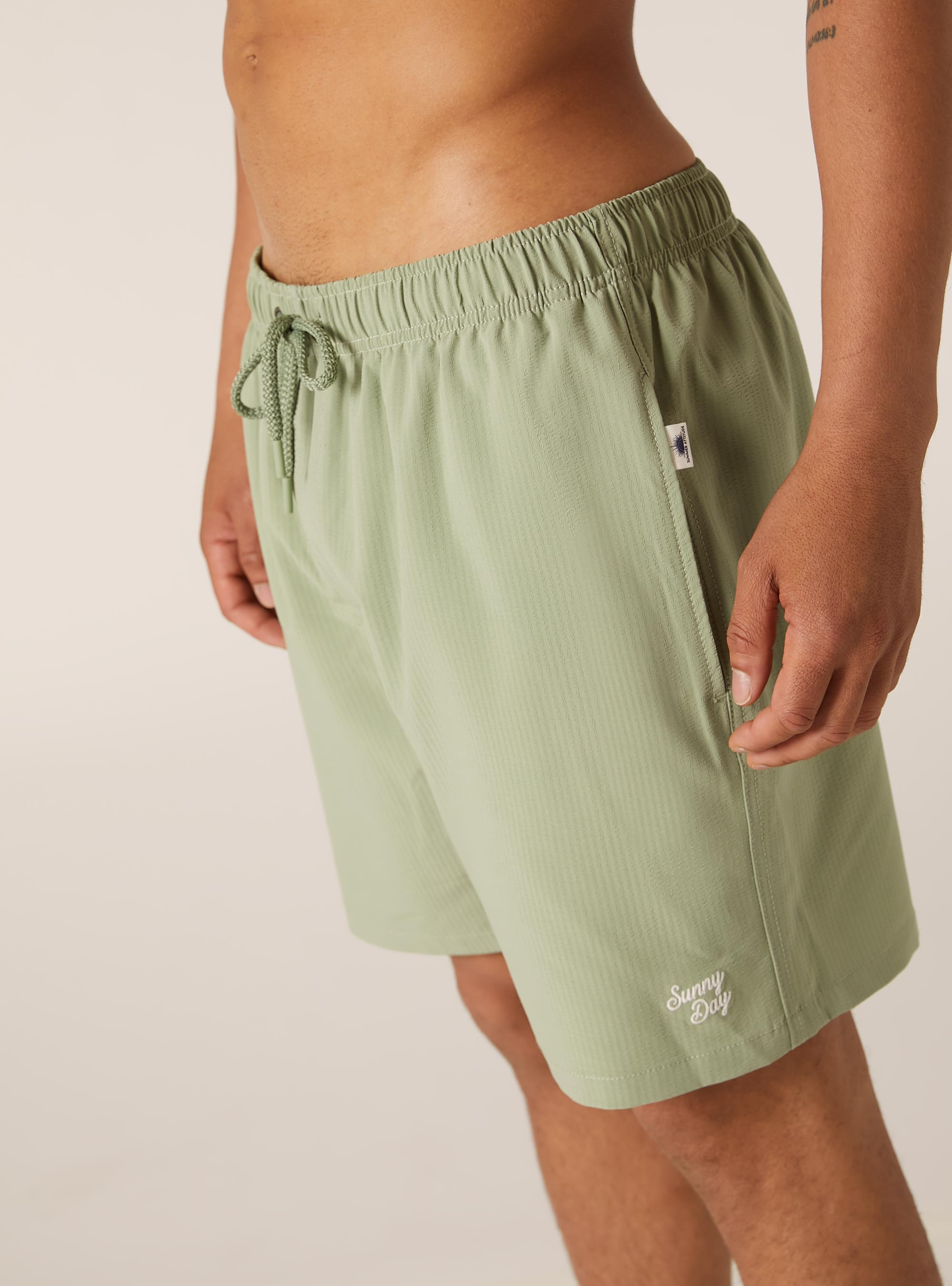 Plain-coloured seersucker swimming costume, SG2 SAGE MEDIUM