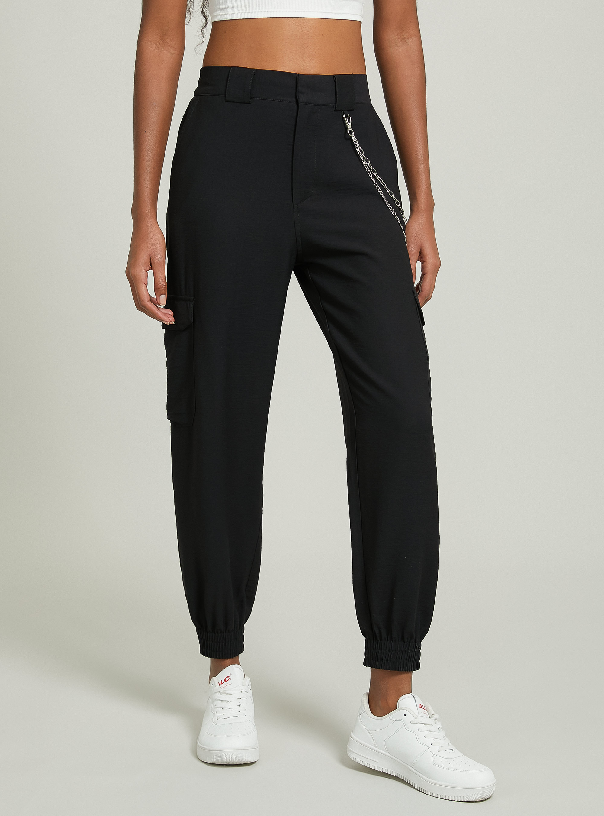 Linen blend chain trousers, BK1 BLACK