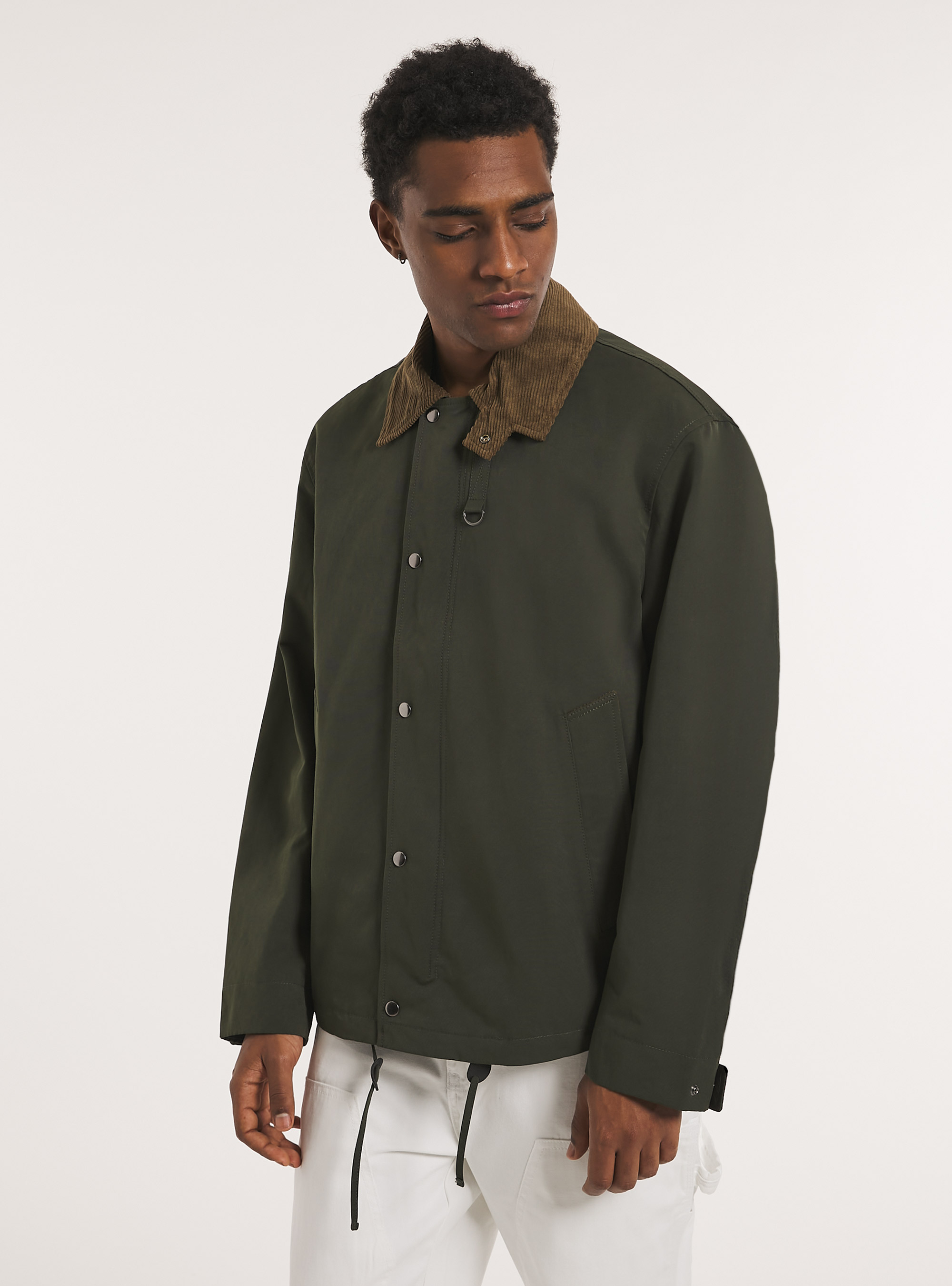 Waxed canvas jacket with ribbed collar, KY1 KAKY DARK