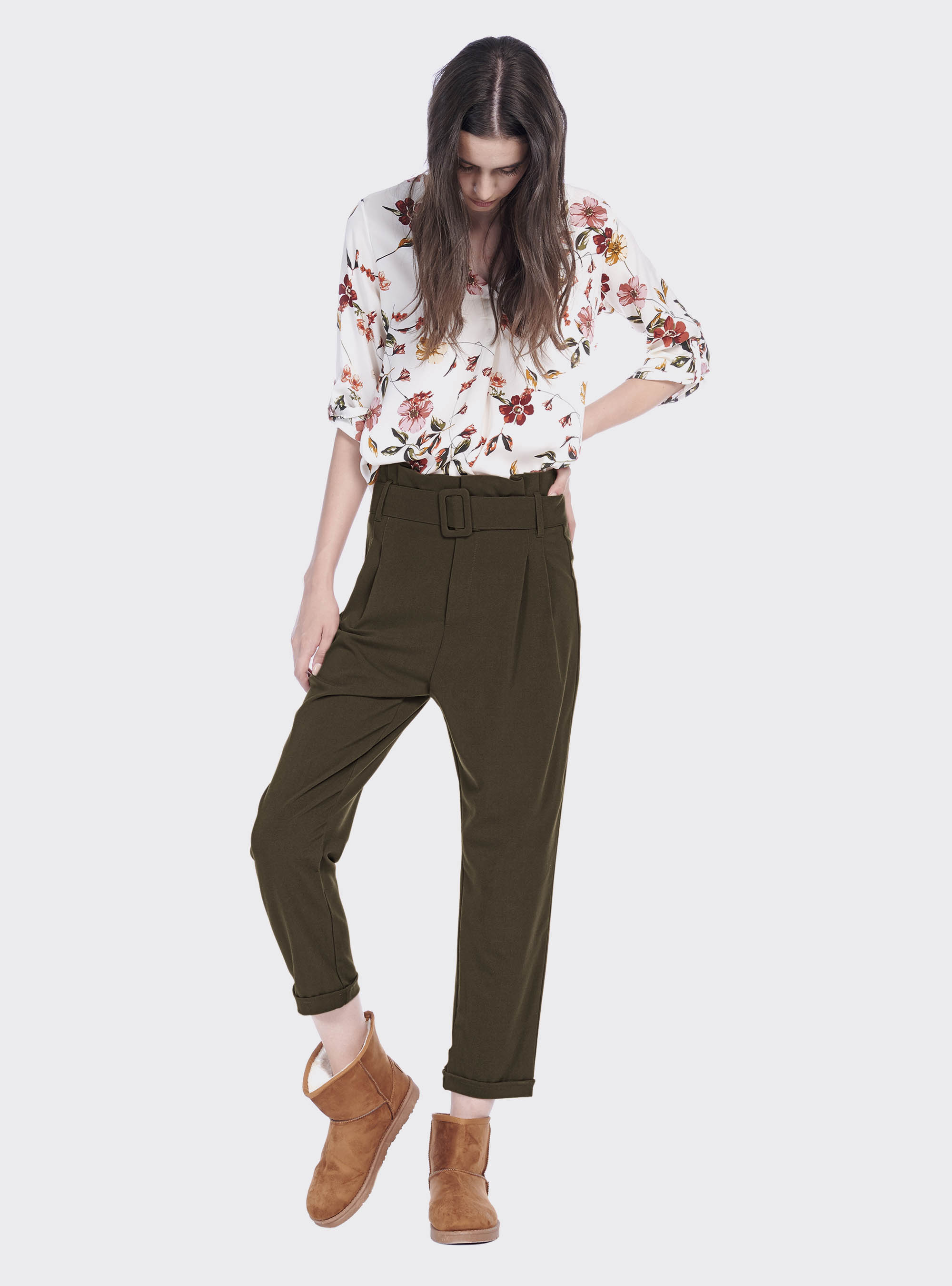 Pantalon paperbag, C6677 KAKY