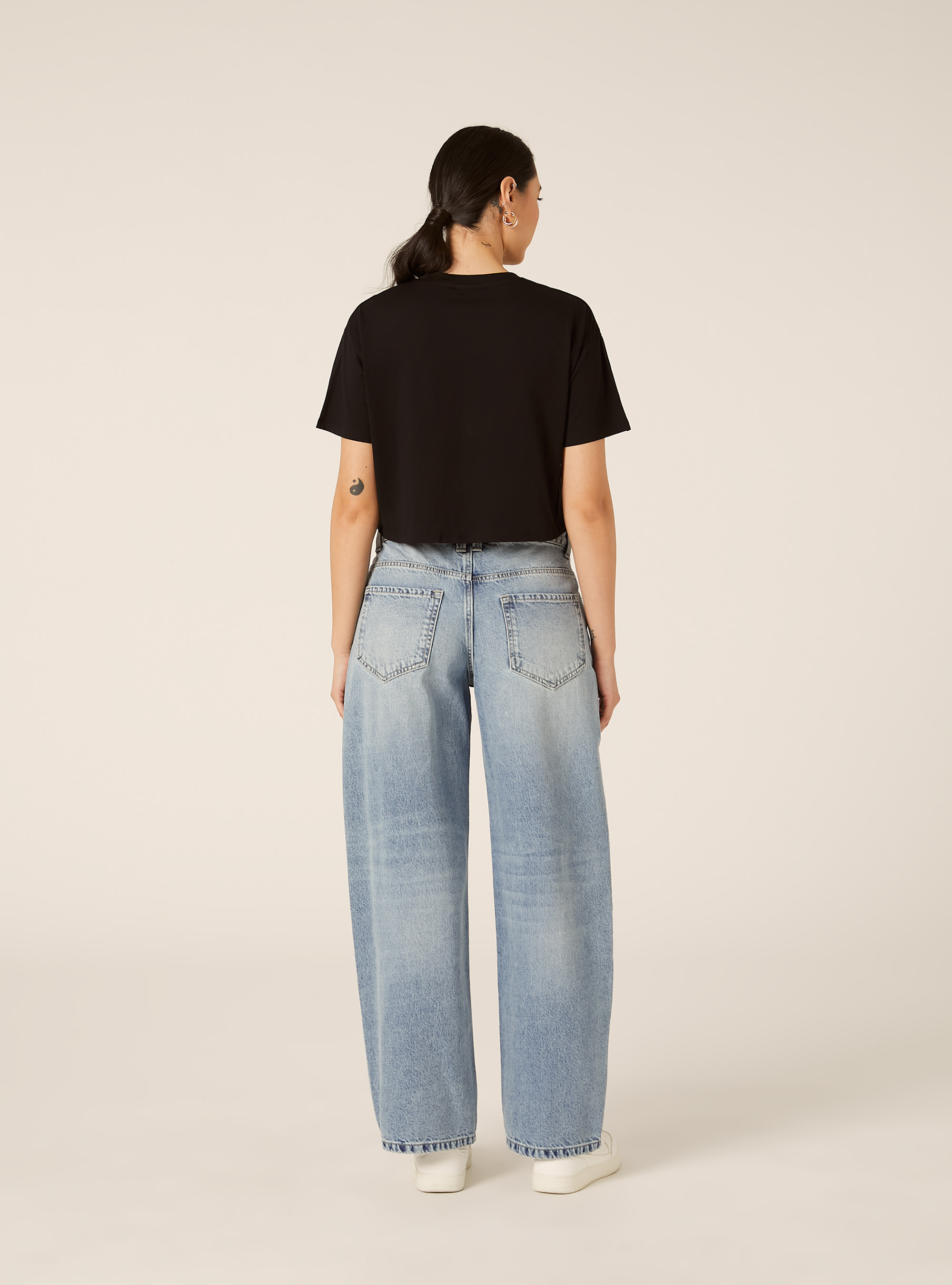 T-shirt crop over tinta unita, BK1 BLACK